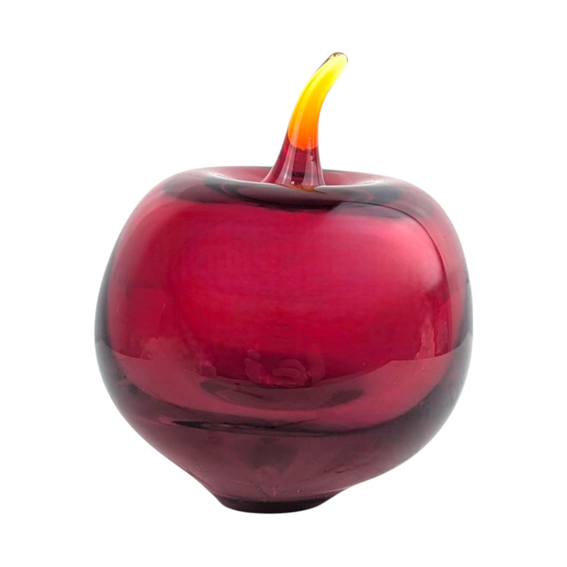 Vintage Konst Glass Sweden Red Apple Paperweight