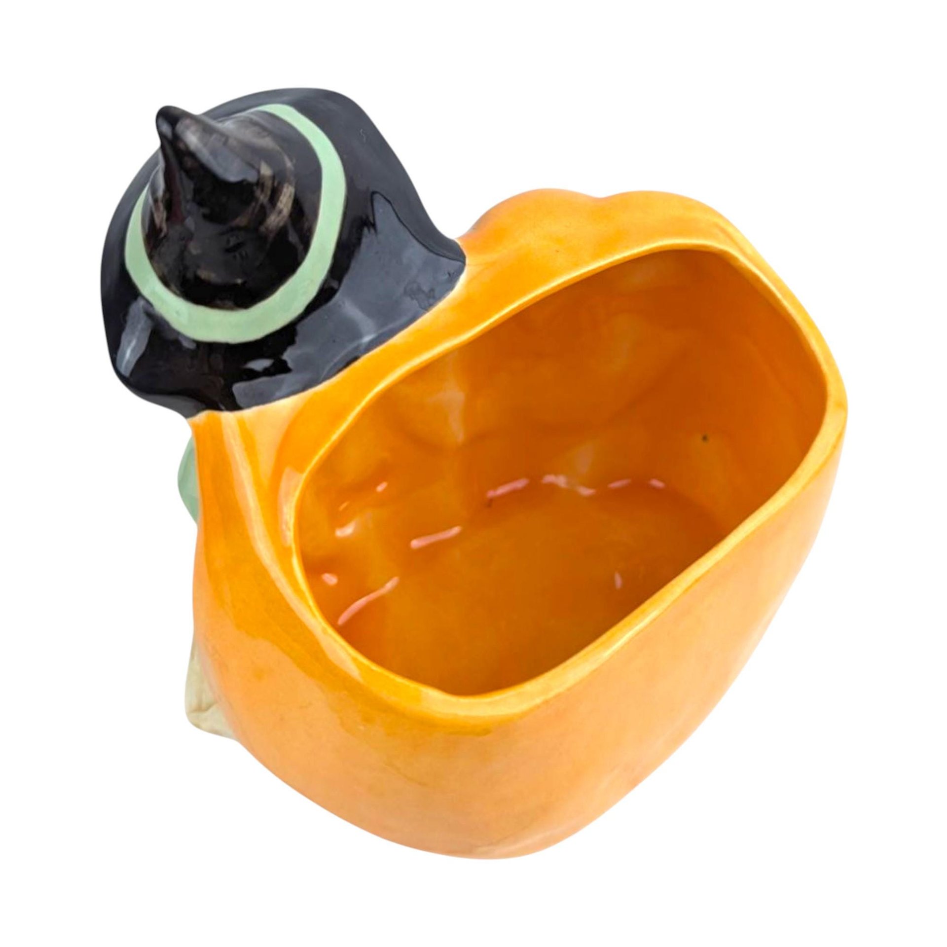 Vintage Halloween Witch and Jack-O-Lantern Ceramic Planter