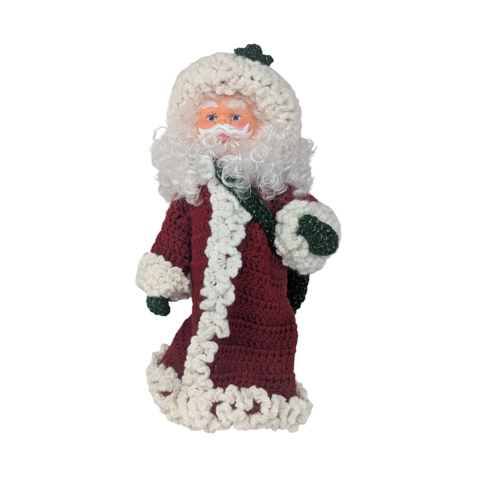1980s Crochet Dressed Plastic Santa and Mrs. Claus Dolls