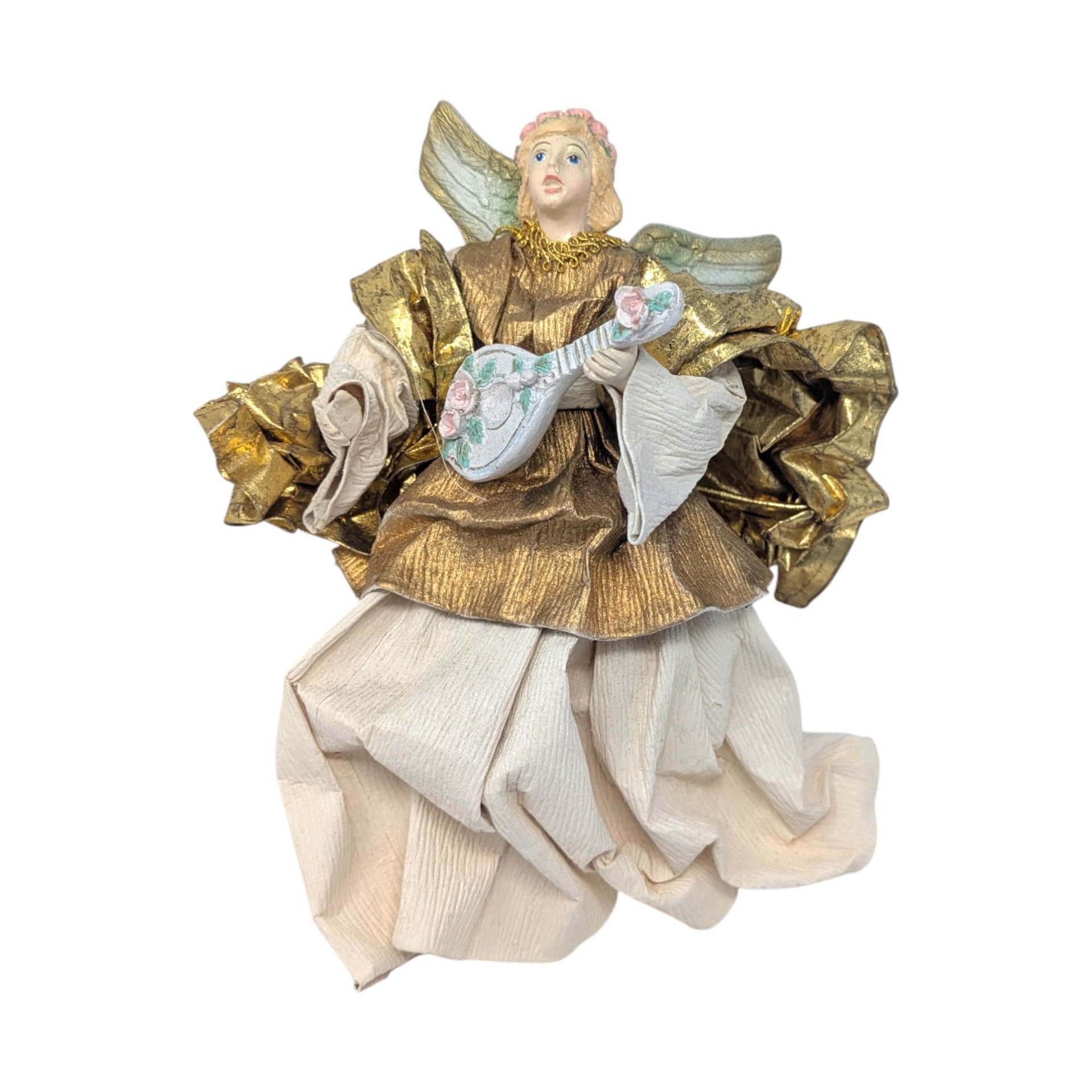 Vintage Gold Paper Mache Musician Angel