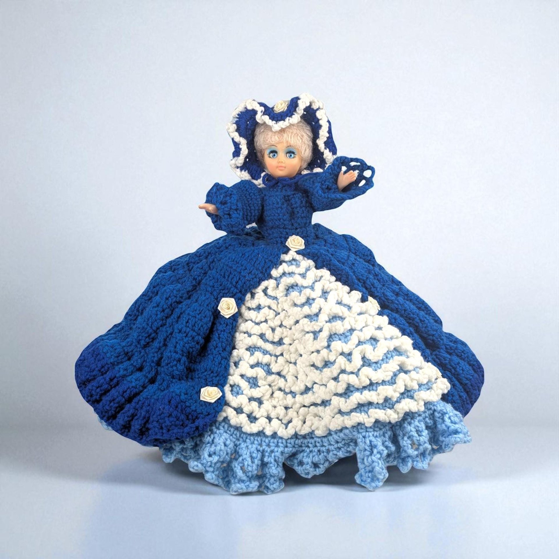 1970s Crochet Bed Doll in Blue