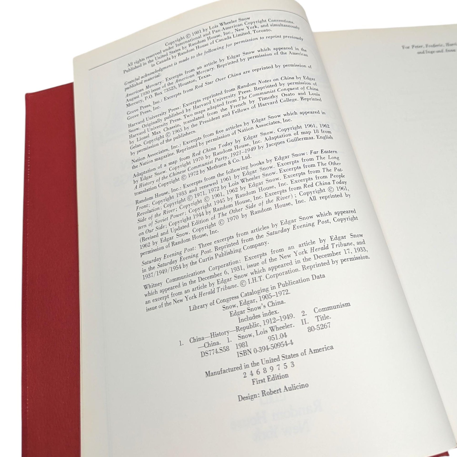 1981 Edgar Snow's China Hardcover by Lois Wheeler Snow