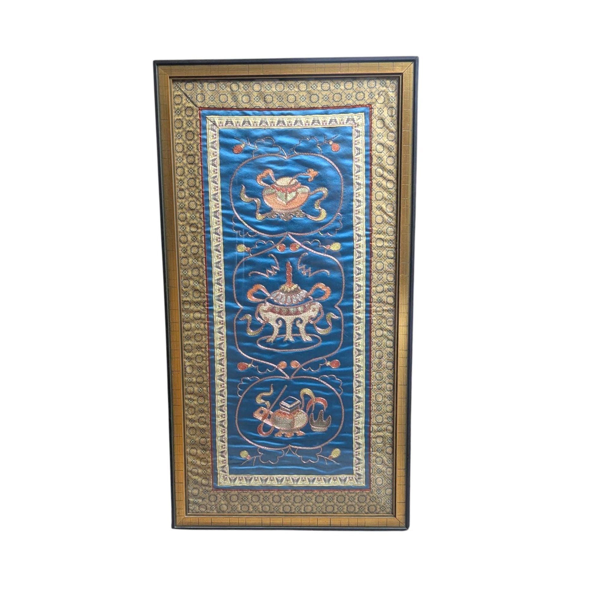 Vintage Asian Silk Framed Wall Art