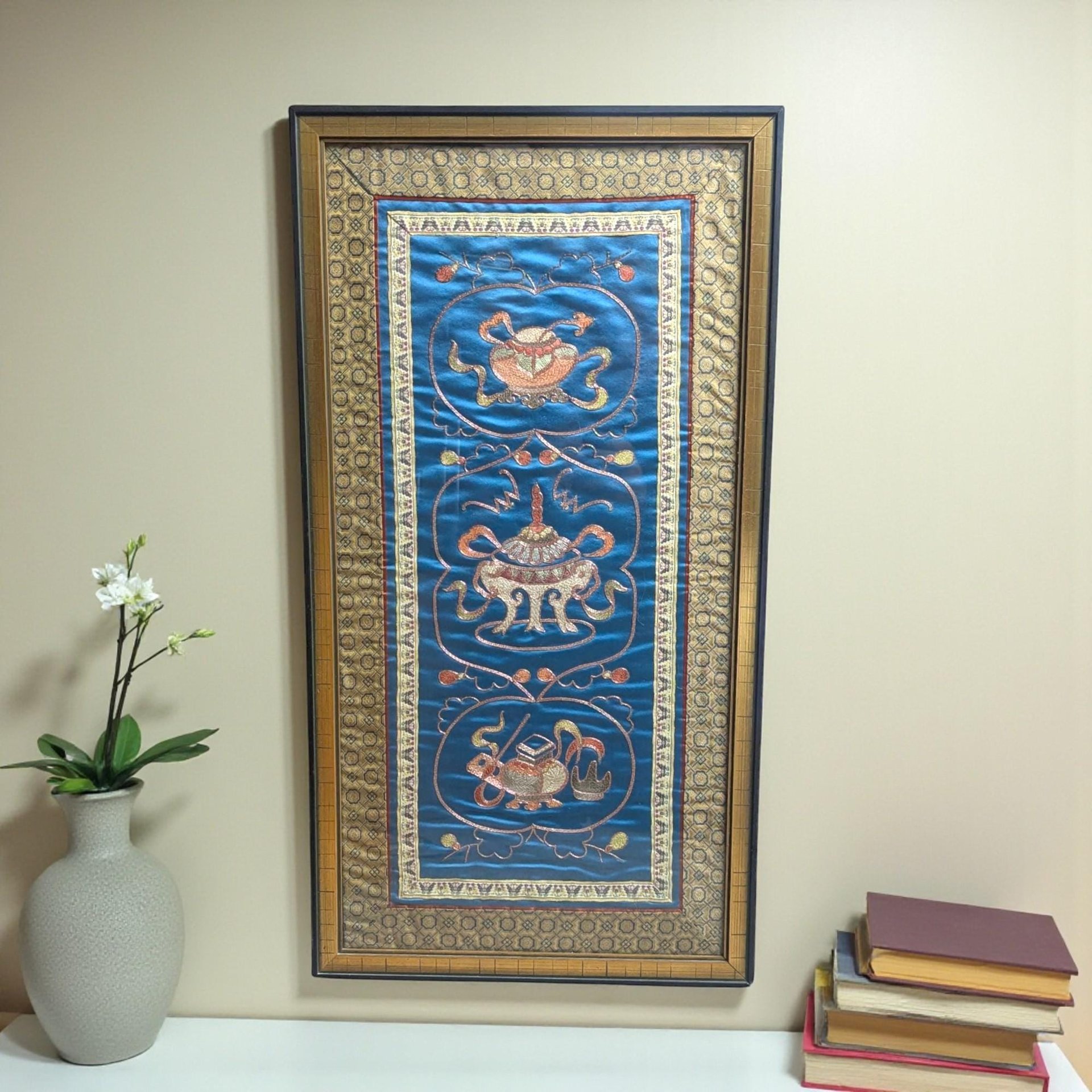 Vintage Asian Silk Framed Wall Art