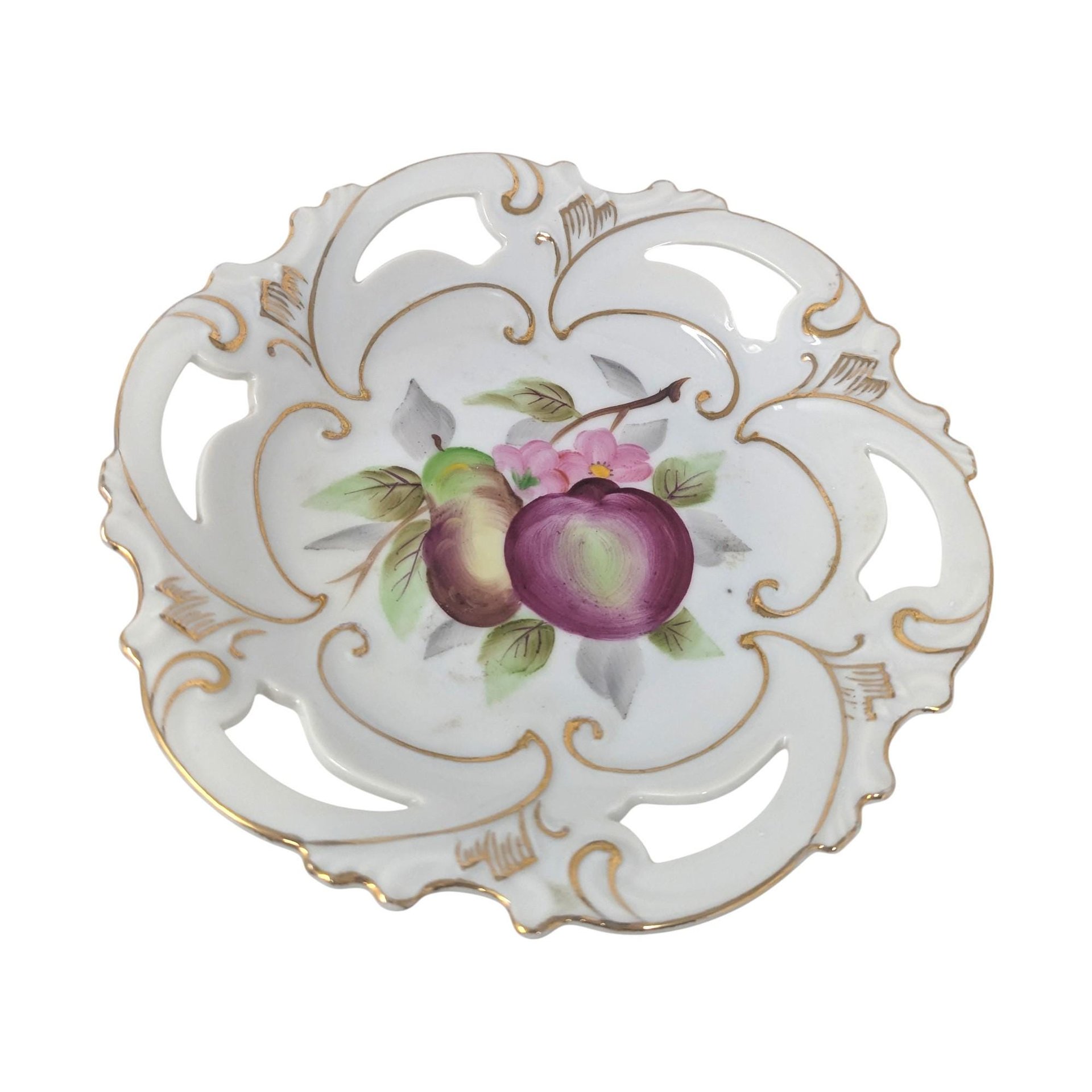 Vintage Reticulated Porcelain Fruit Pedestal Dish