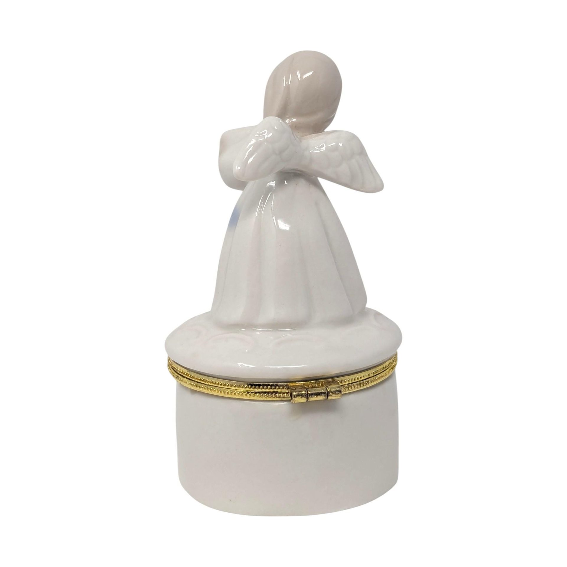 Vintage Ceramic Angel with Harp Trinket Box
