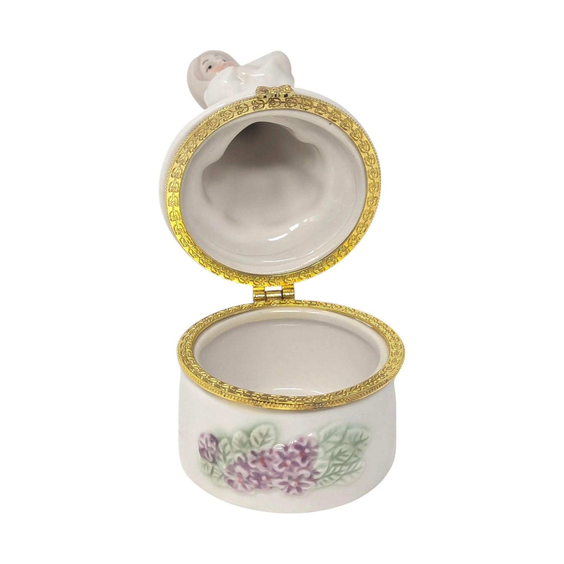 Vintage Ceramic Angel with Harp Trinket Box