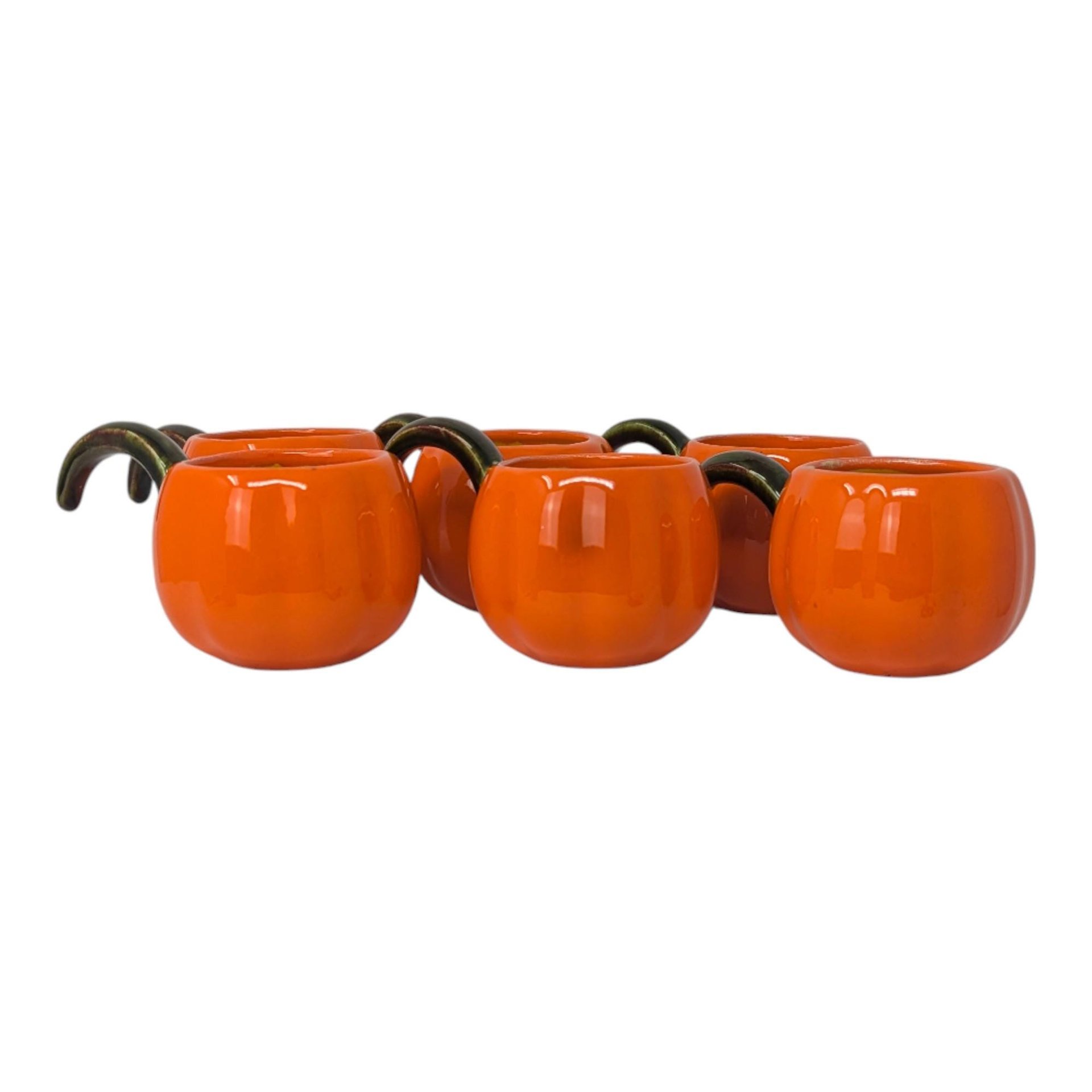 Set of Six Hand-Painted Pumpkin Cups