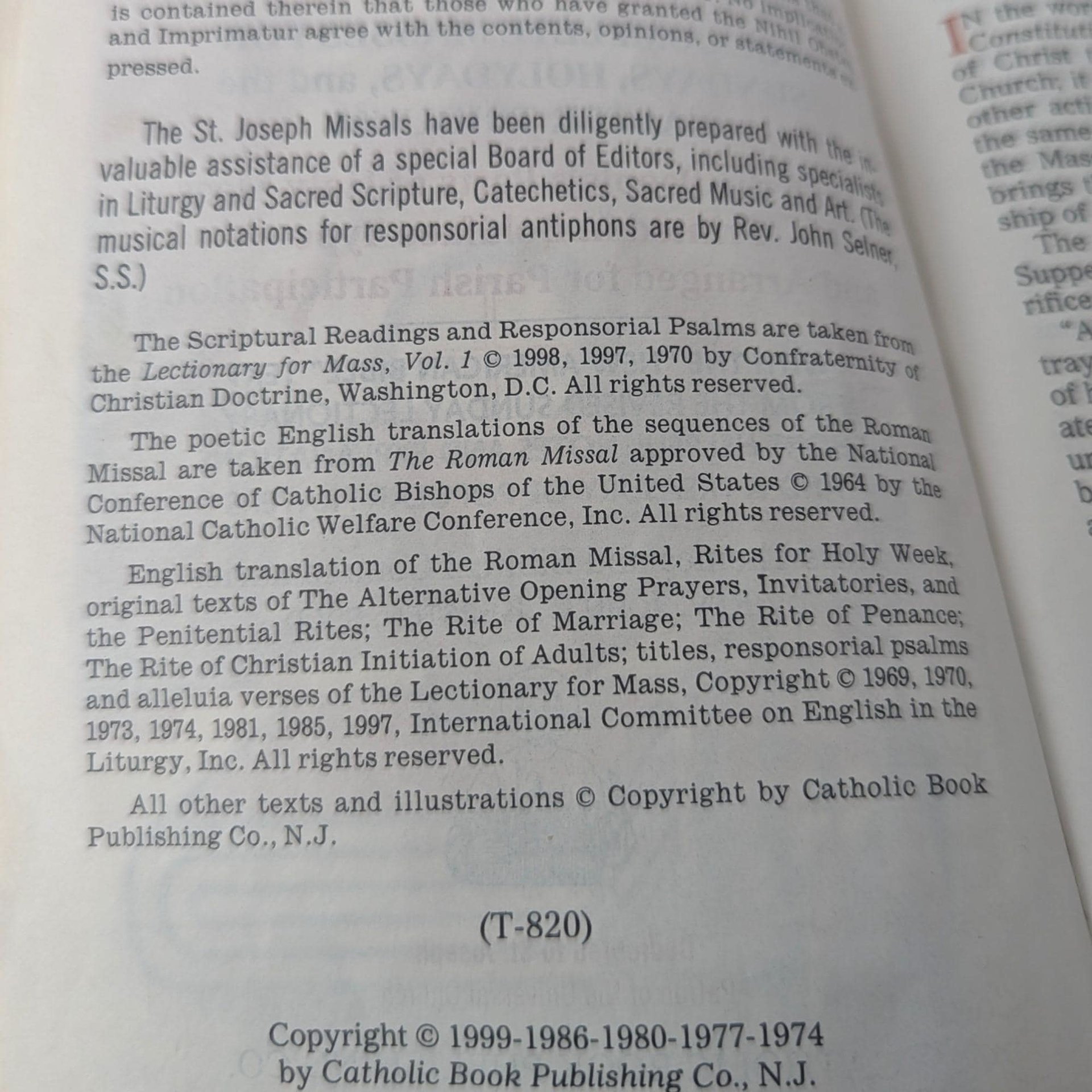 1999 New Saint Joseph Sunday Missal Complete Edition