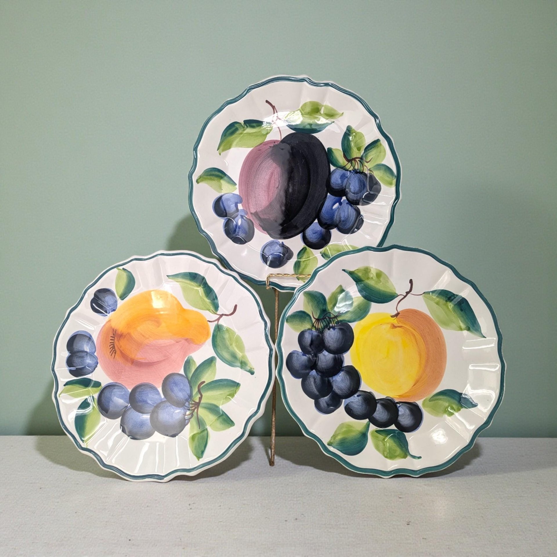 Set of 3 Vintage Italian Hand-Painted Fruit Plates