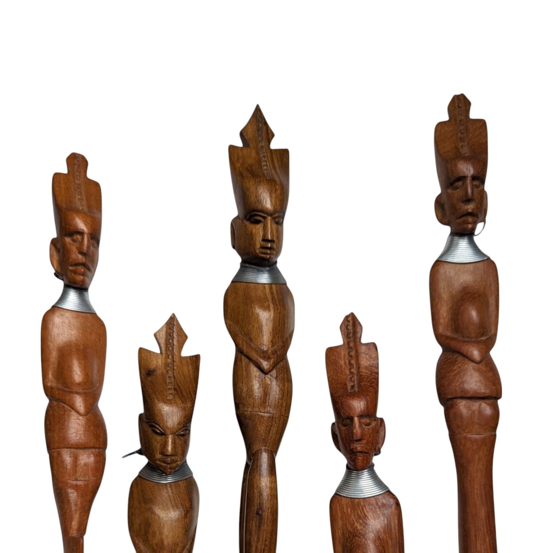 Vintage Hand Carved African Tribal Wooden Utensil Set