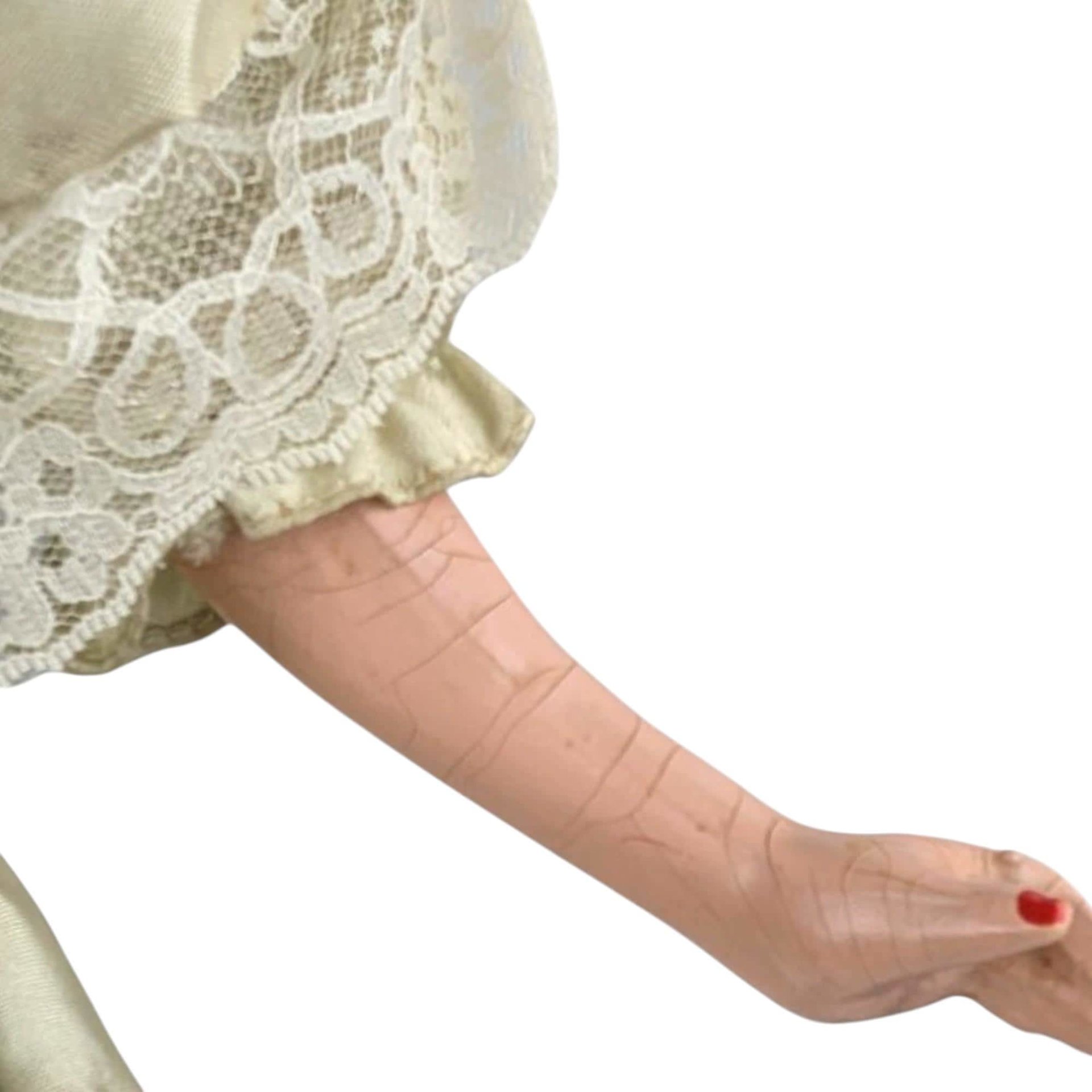 1920s Antique Boudoir Bed Doll Cream Lace Dress