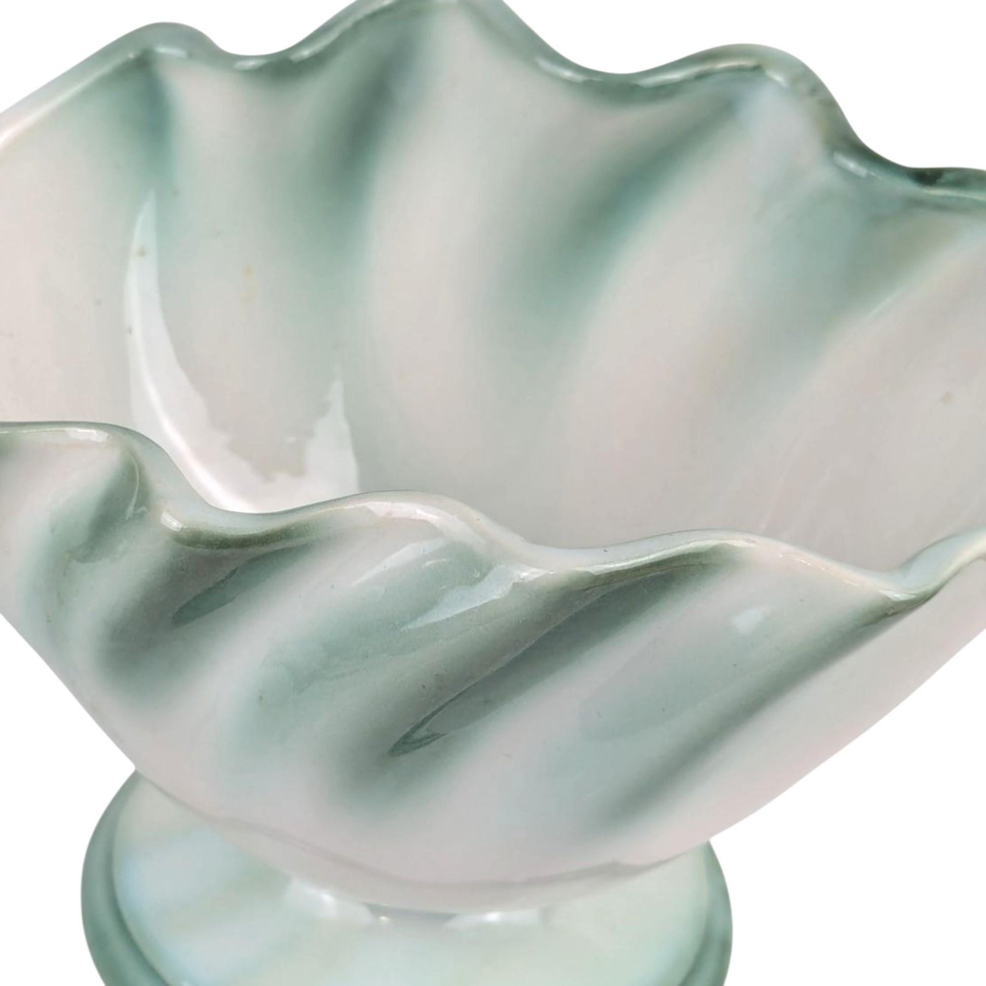 Vintage 5" Regal Green and White Ceramic Pedestal Planter