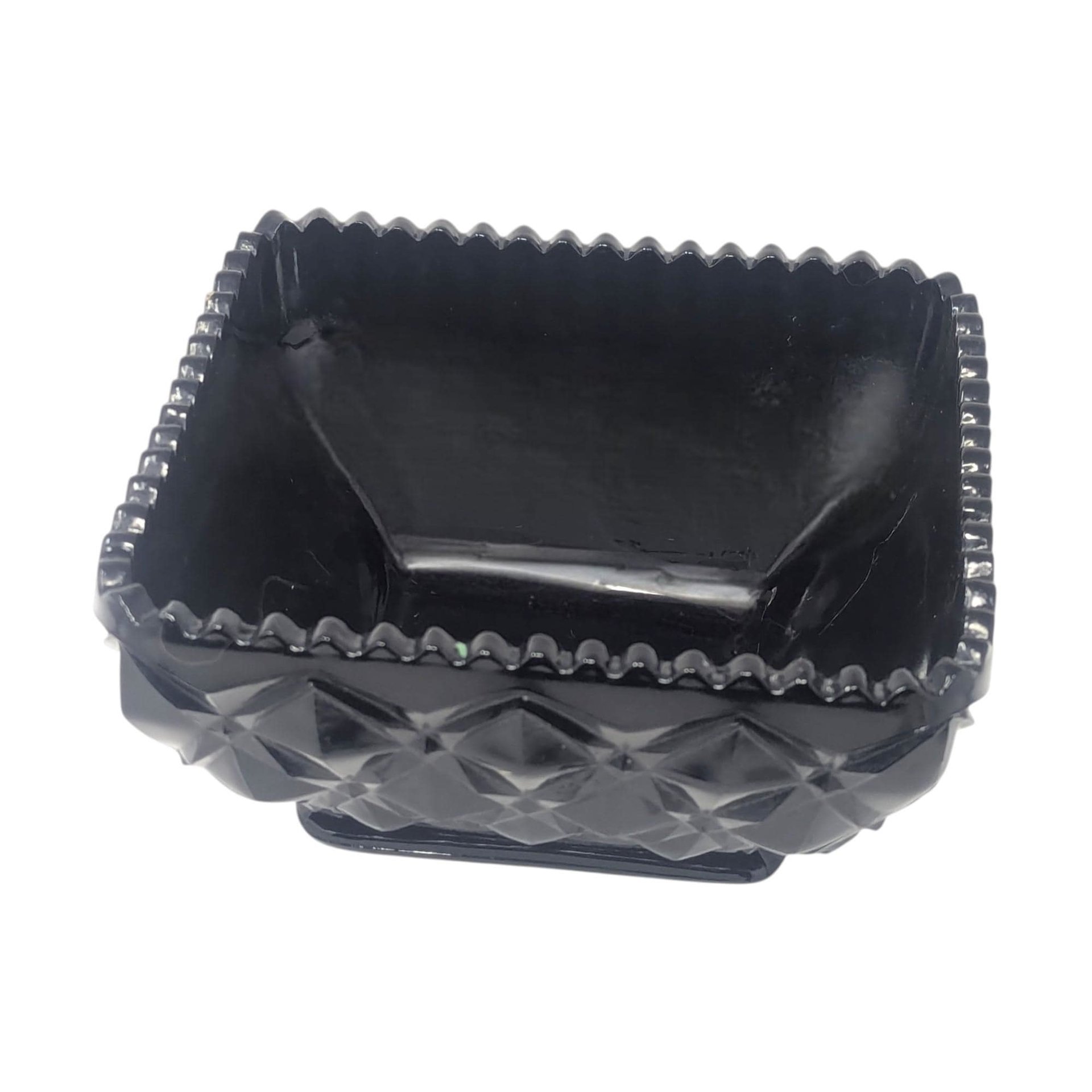 Vintage Depression Era Diamond Block Black Glass Bowl