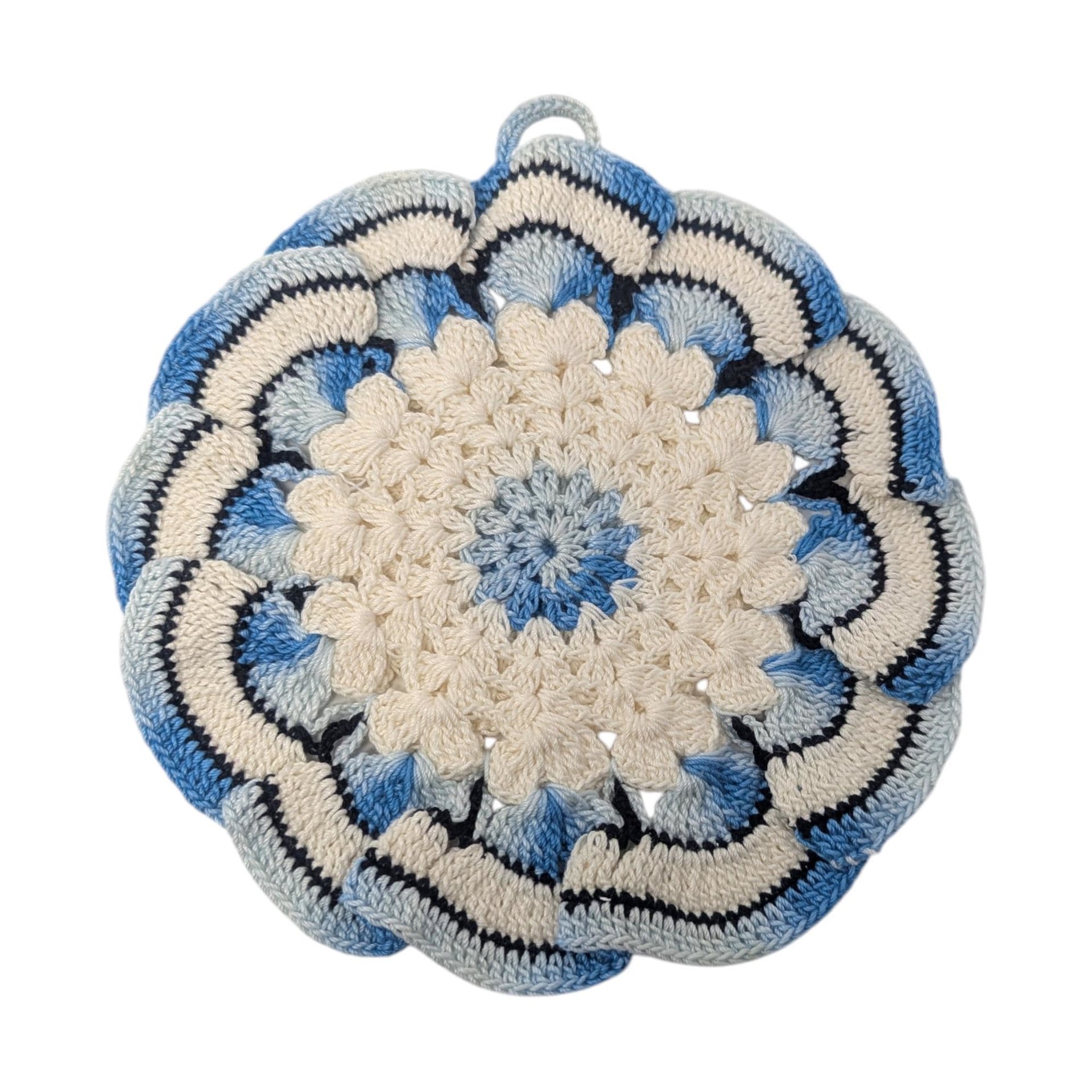 Vintage Blue and White Crochet Pot Holder Set