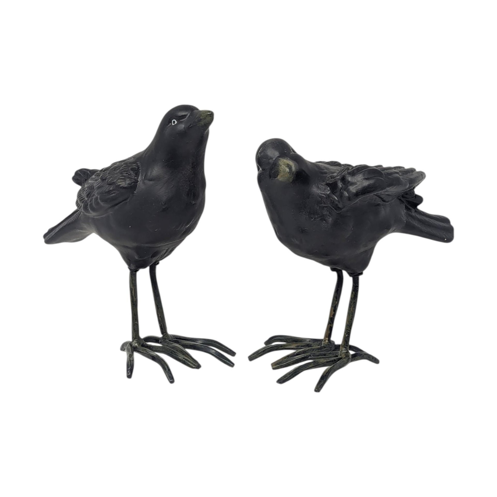 Vintage Ceramic and Metal Crow Figurine Pair