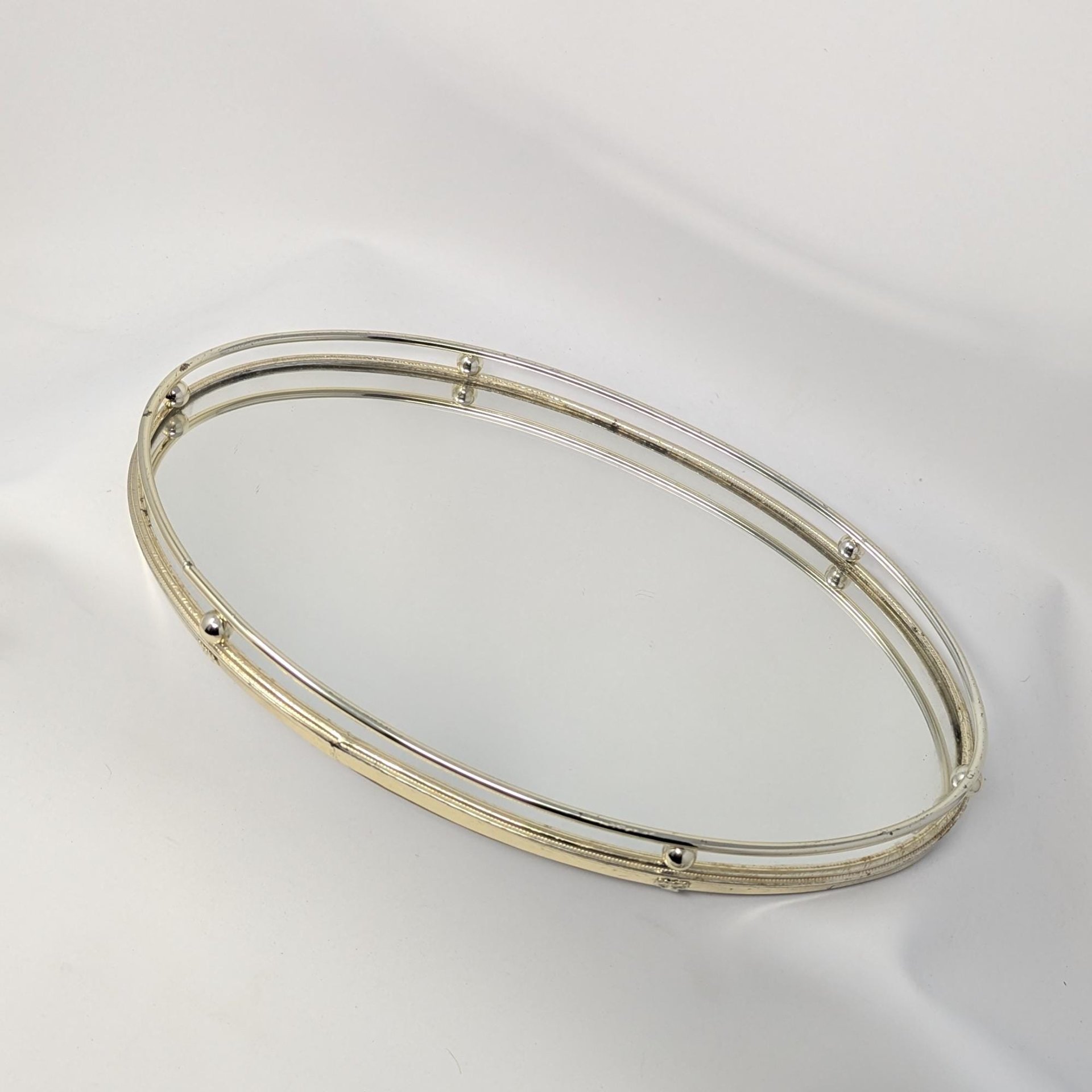 Vintage Gold Rimmed Mirrored Dresser Tray