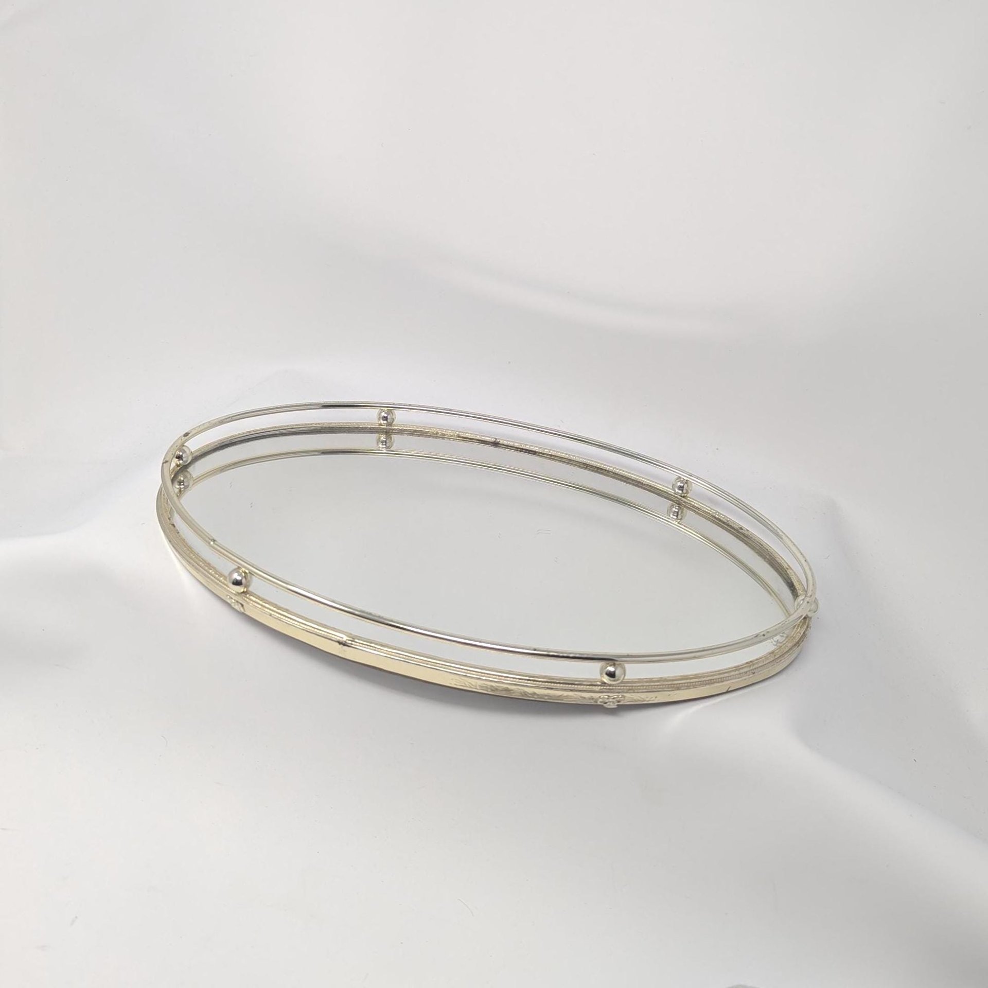 Vintage Gold Rimmed Mirrored Dresser Tray