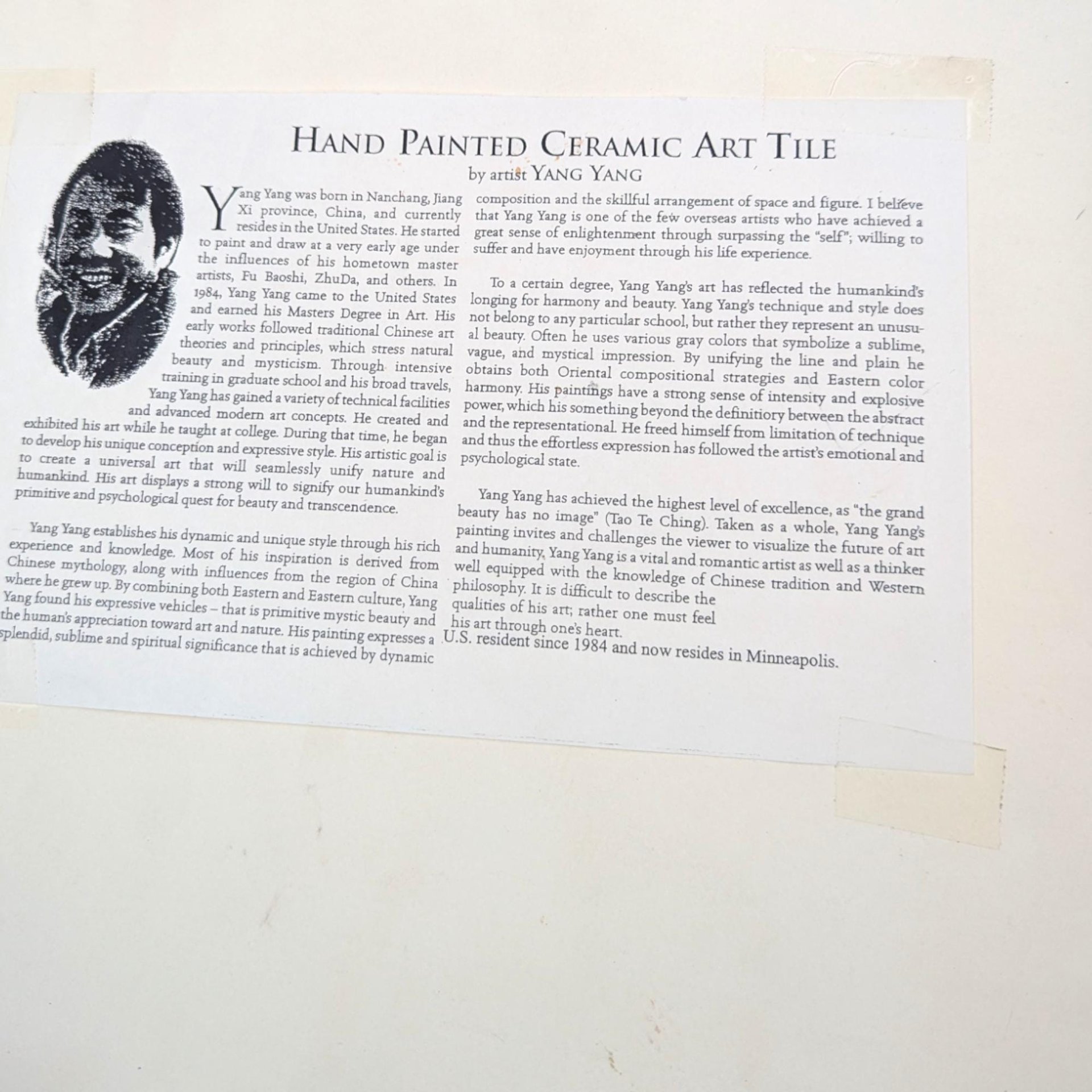 Vintage Yang Yang Hand Painted Ceramic Art Tile