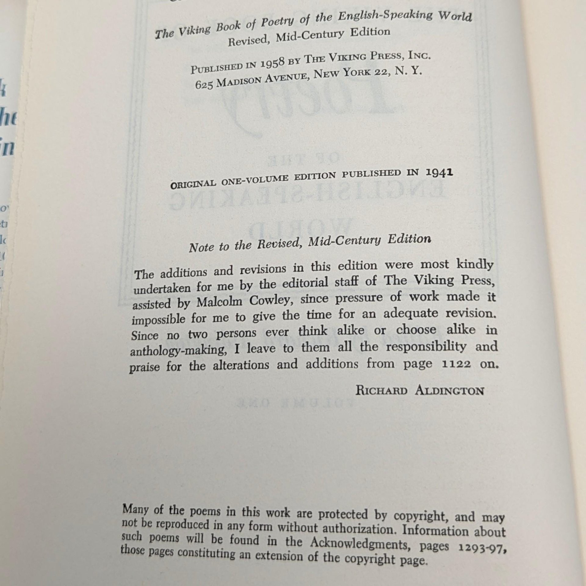 1958 The Viking Book of Poetry of the English Speaking World
