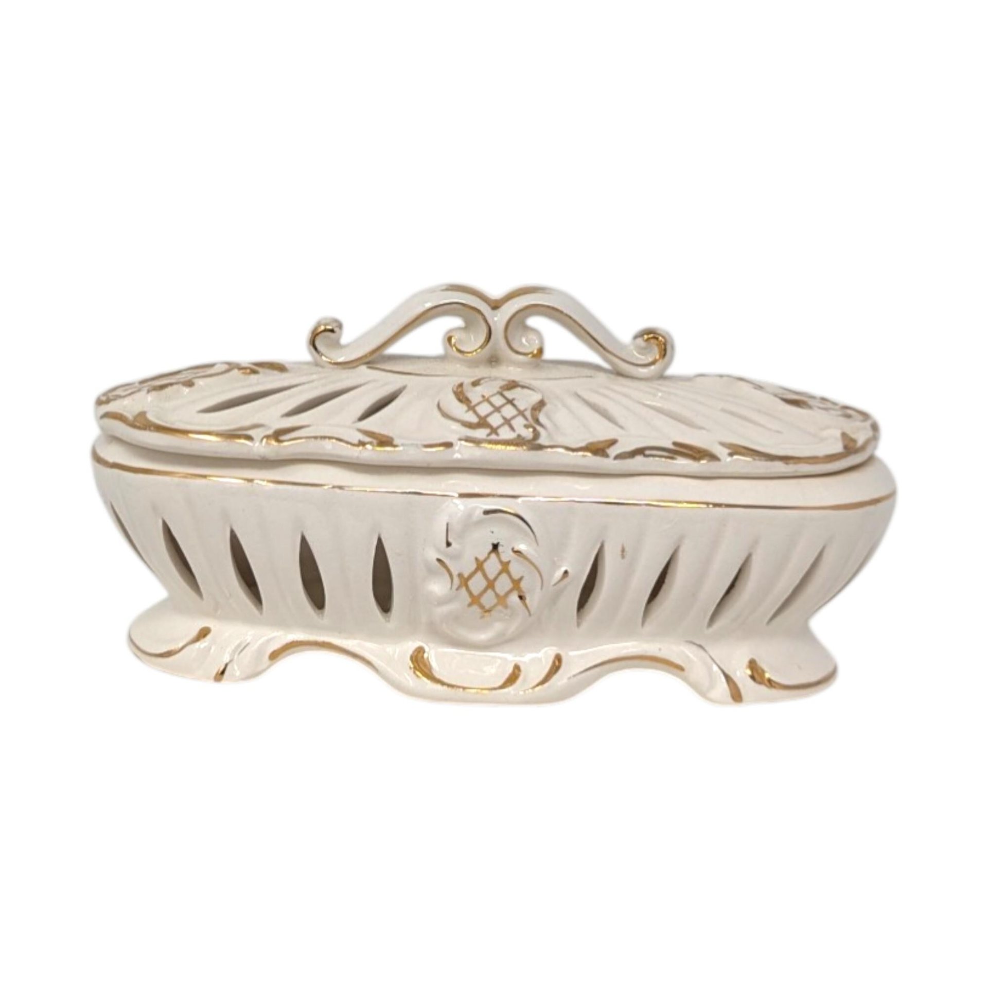 Vintage Ivory and Gold Reticulated Trinket Dish