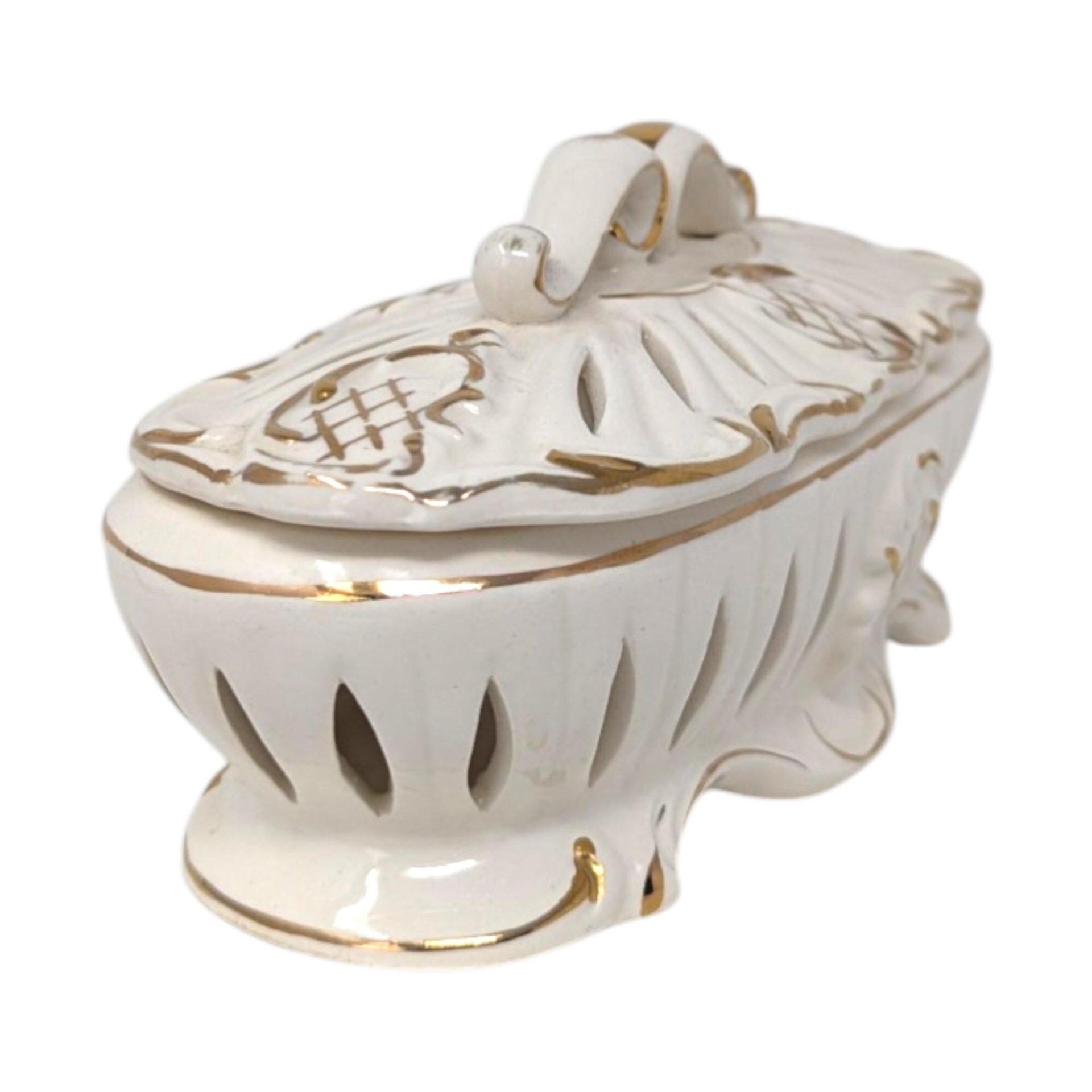 Vintage Ivory and Gold Reticulated Trinket Dish