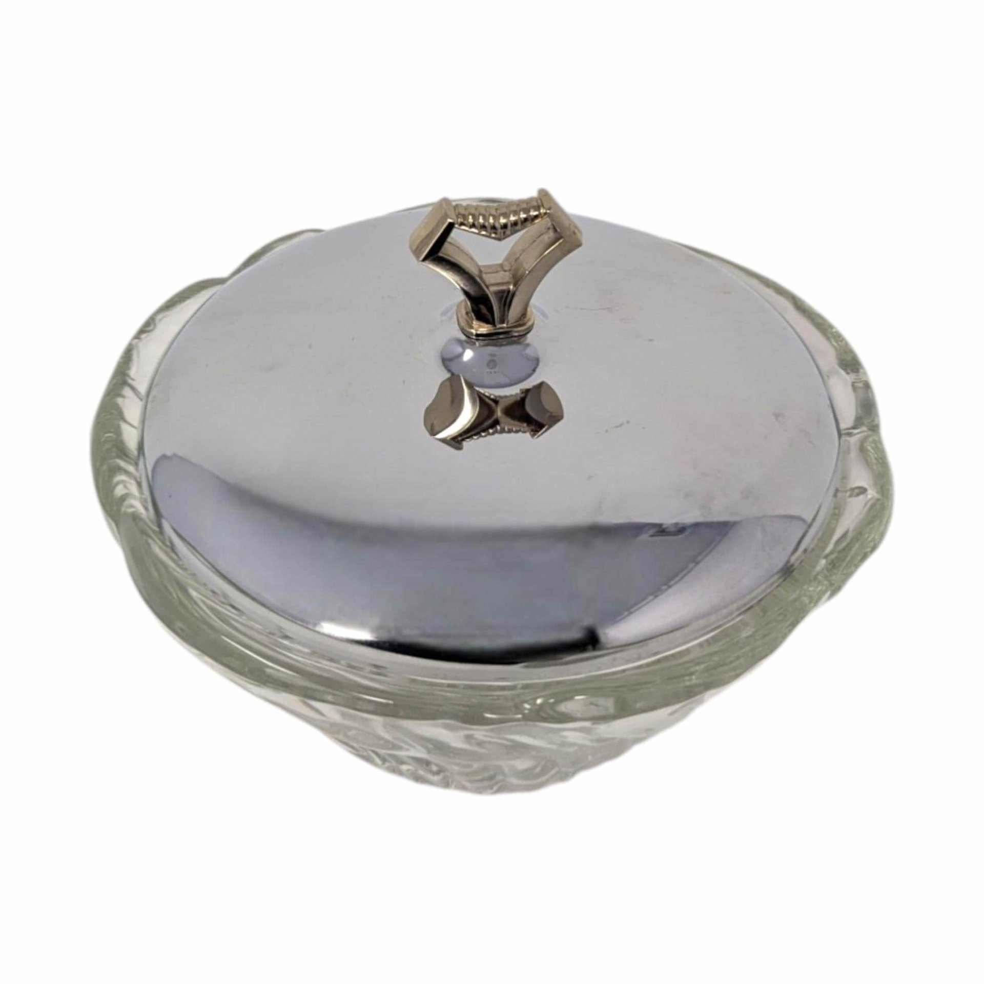 Vintage Glass Vanity Dish with Silver Lid