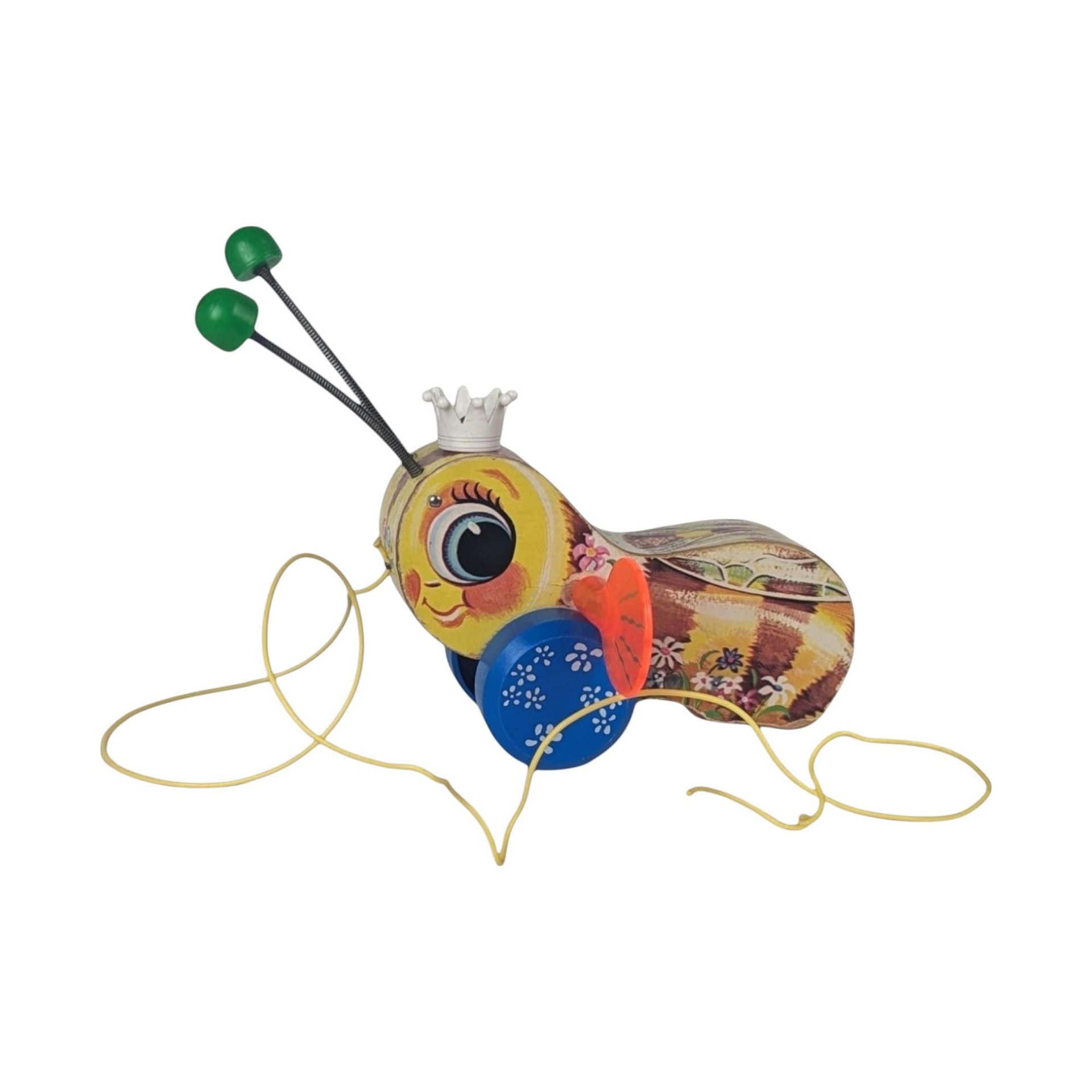 Vintage Queen Buzzy Bee Pull Toy Pair
