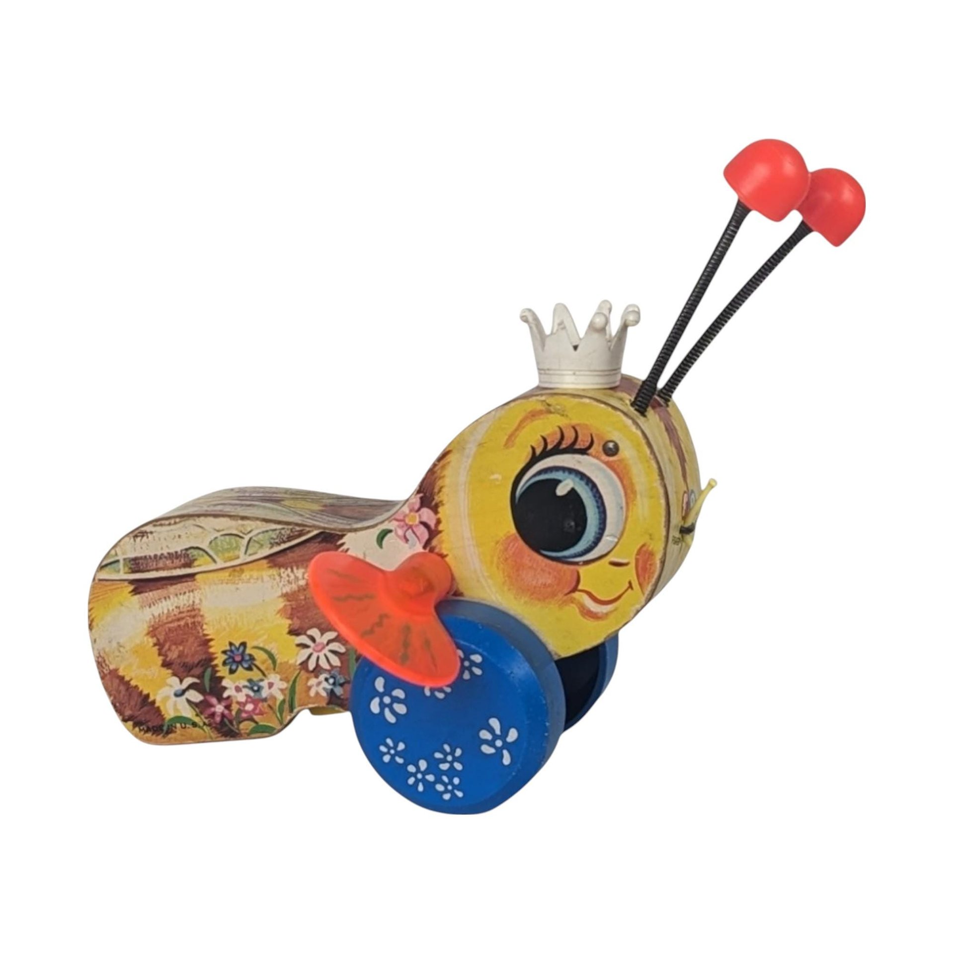 Vintage Queen Buzzy Bee Pull Toy Pair