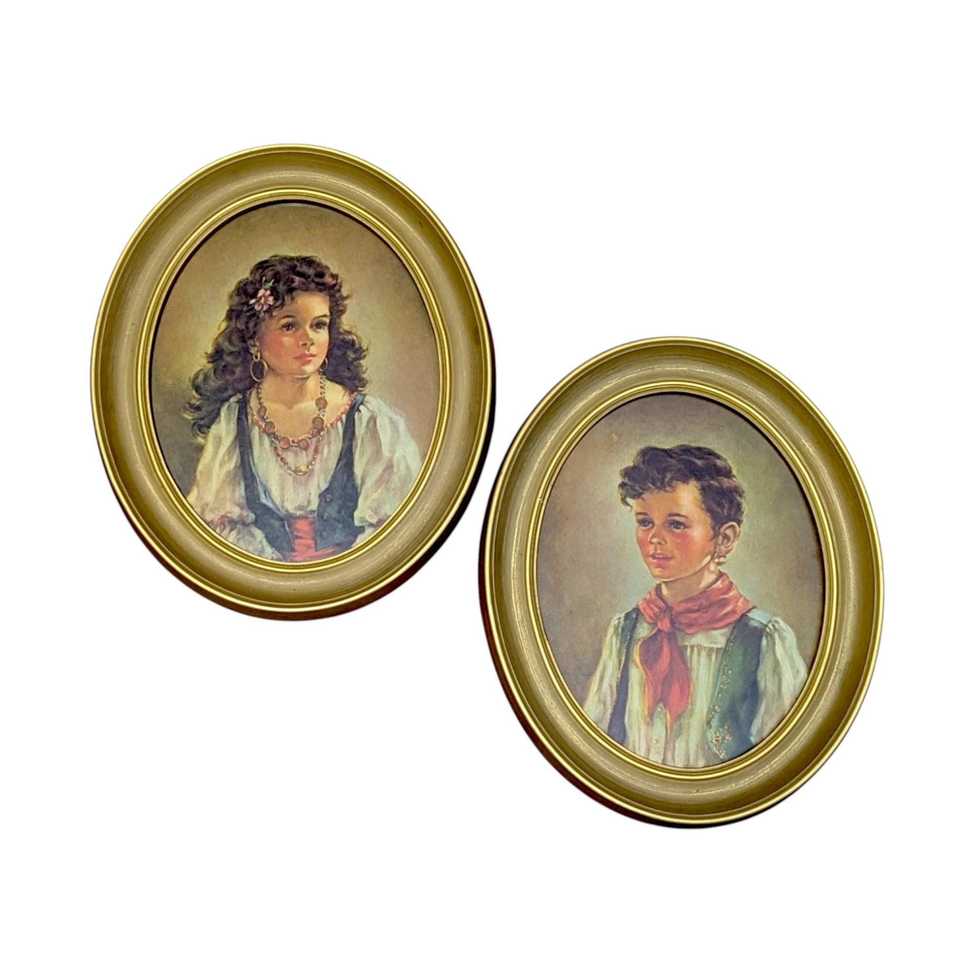 Vintage Ann Allaben Chico and Elena Framed Print Set