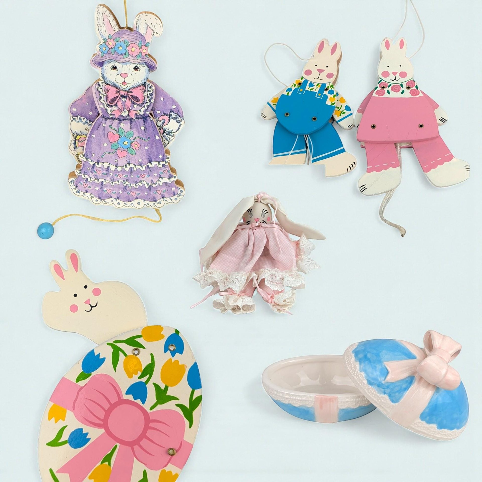 Vintage Easter Decor Choice: Pull String Bunnies or Trinket Box