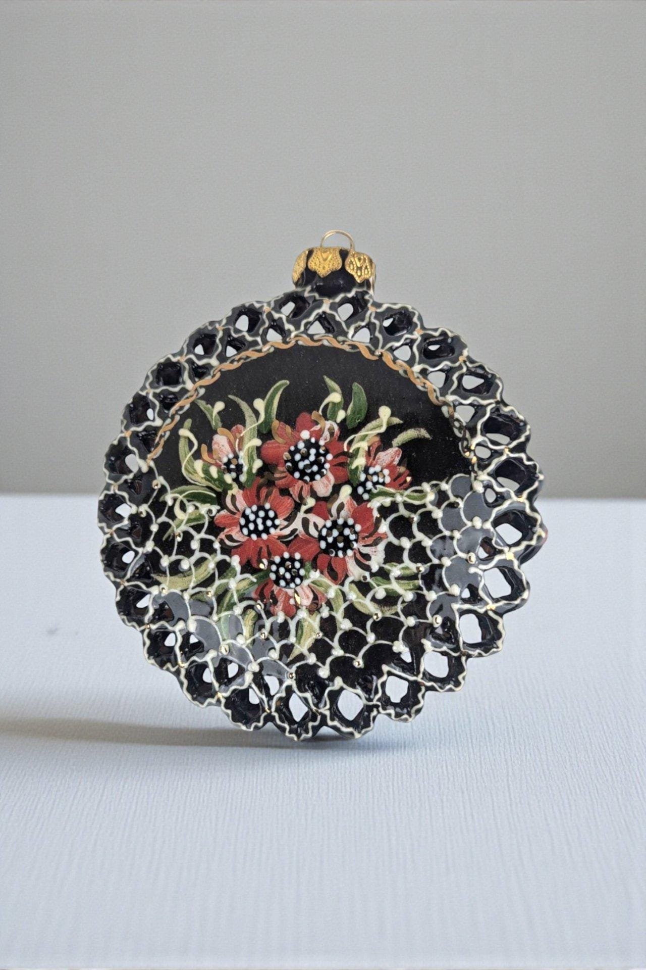 Vintage Hand Painted Clay Floral Ornament