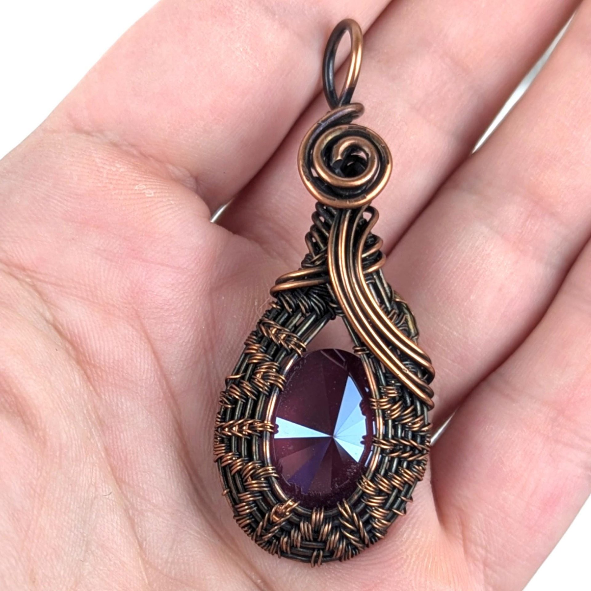 Handmade Faceted Crystal Copper Wire Wrapped Pendant