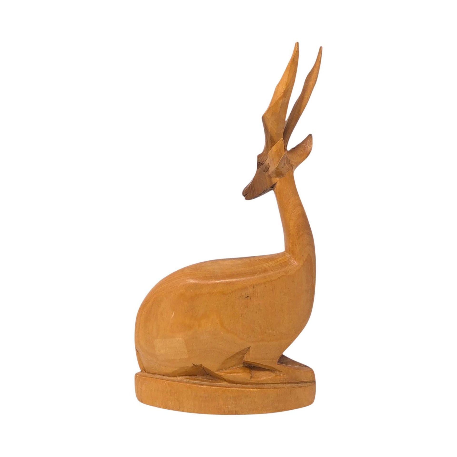 Vintage Hand-Carved Wooden Gazelle Figurine