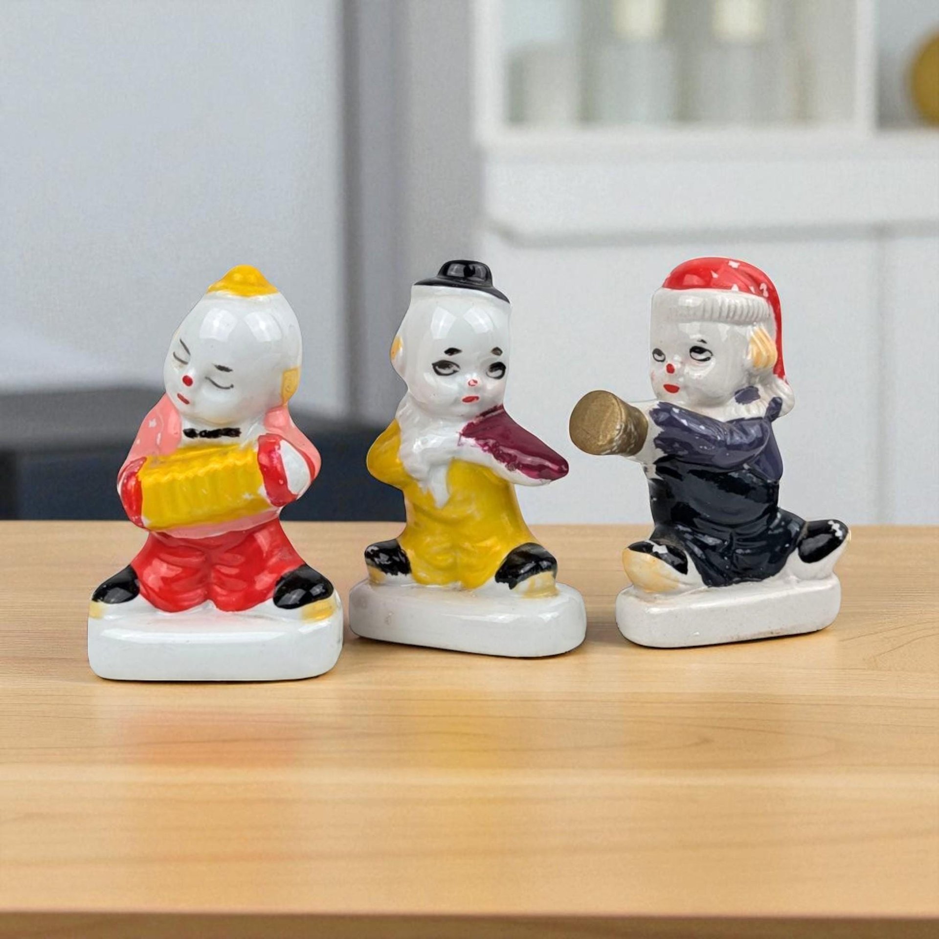 Vintage Ceramic Musical Clown Trio Figurines