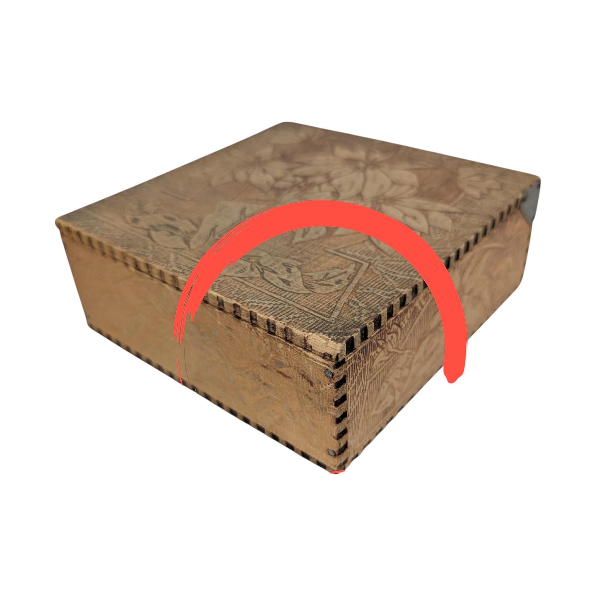 Vintage Pyrography Wood Box with Furry Face