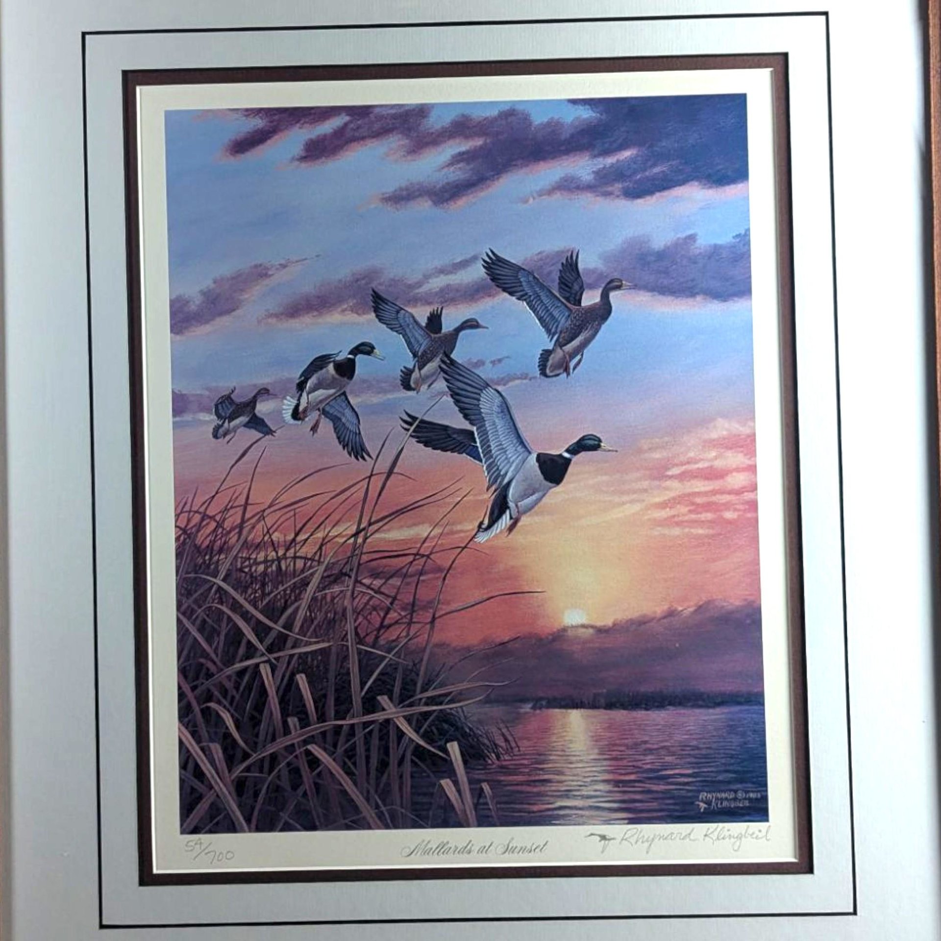 Signed Rhynard Klingbeil 'Mallards at Sunset' Print