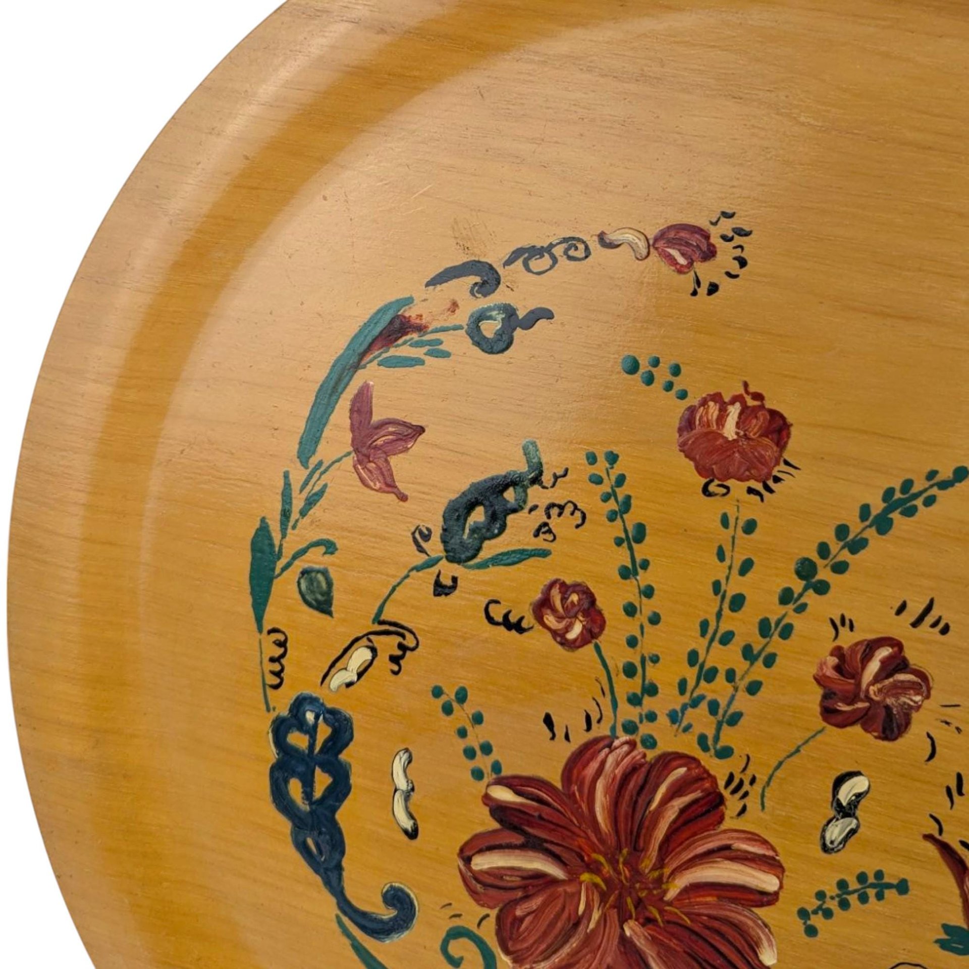 Pair of Vintage Hand-Painted Floral Wooden Plates