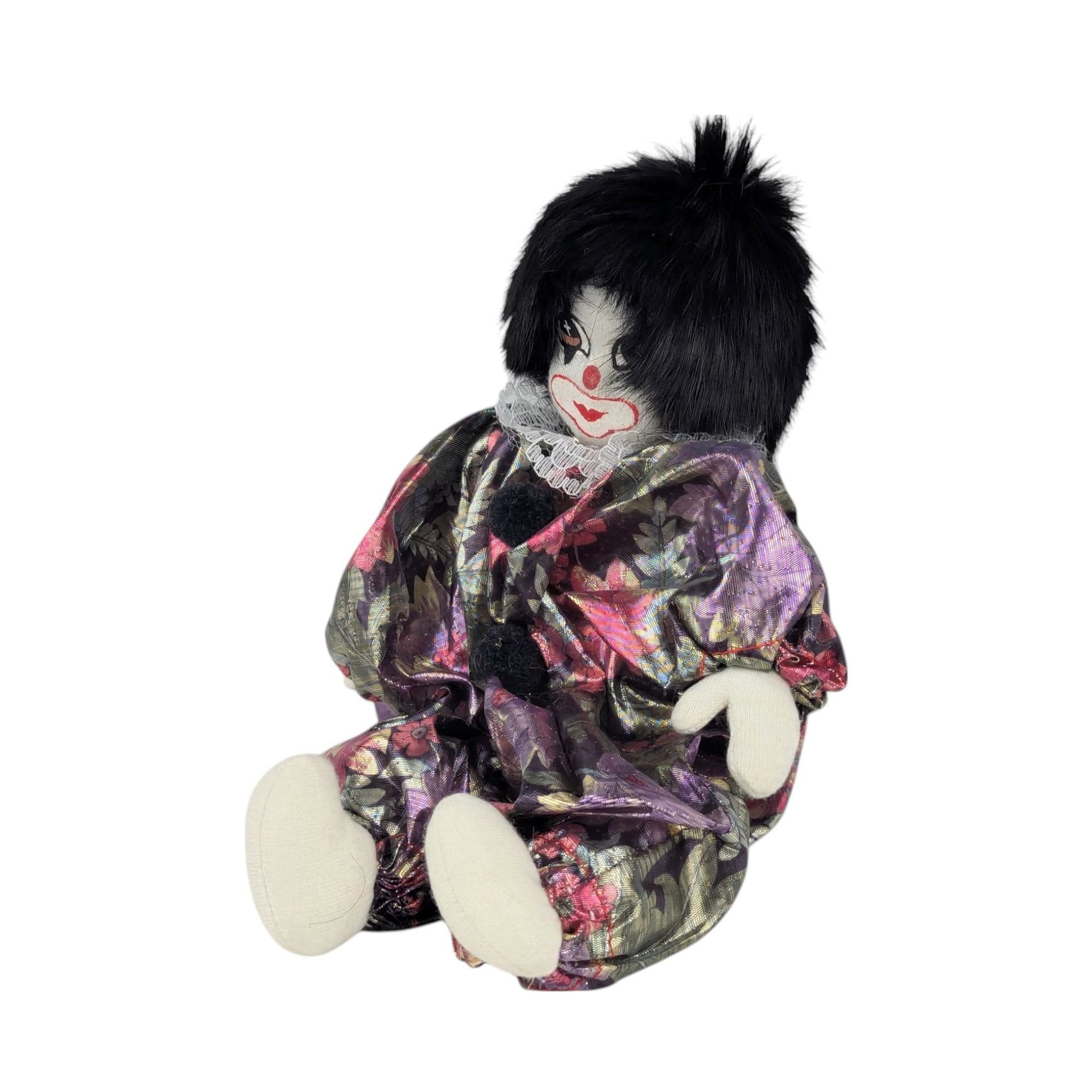 Vintage Floral Satin Miniature Clown Doll