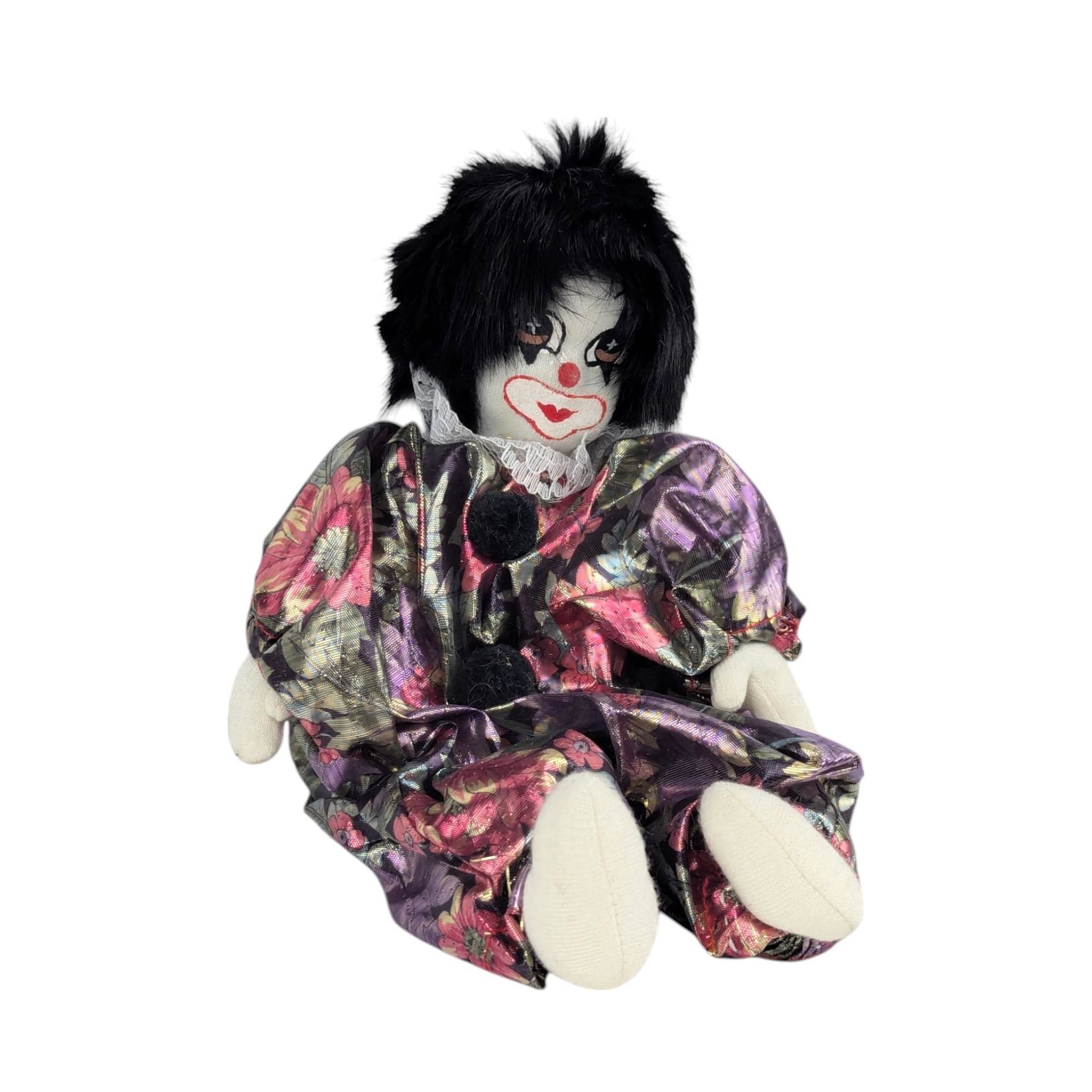 Vintage Floral Satin Miniature Clown Doll