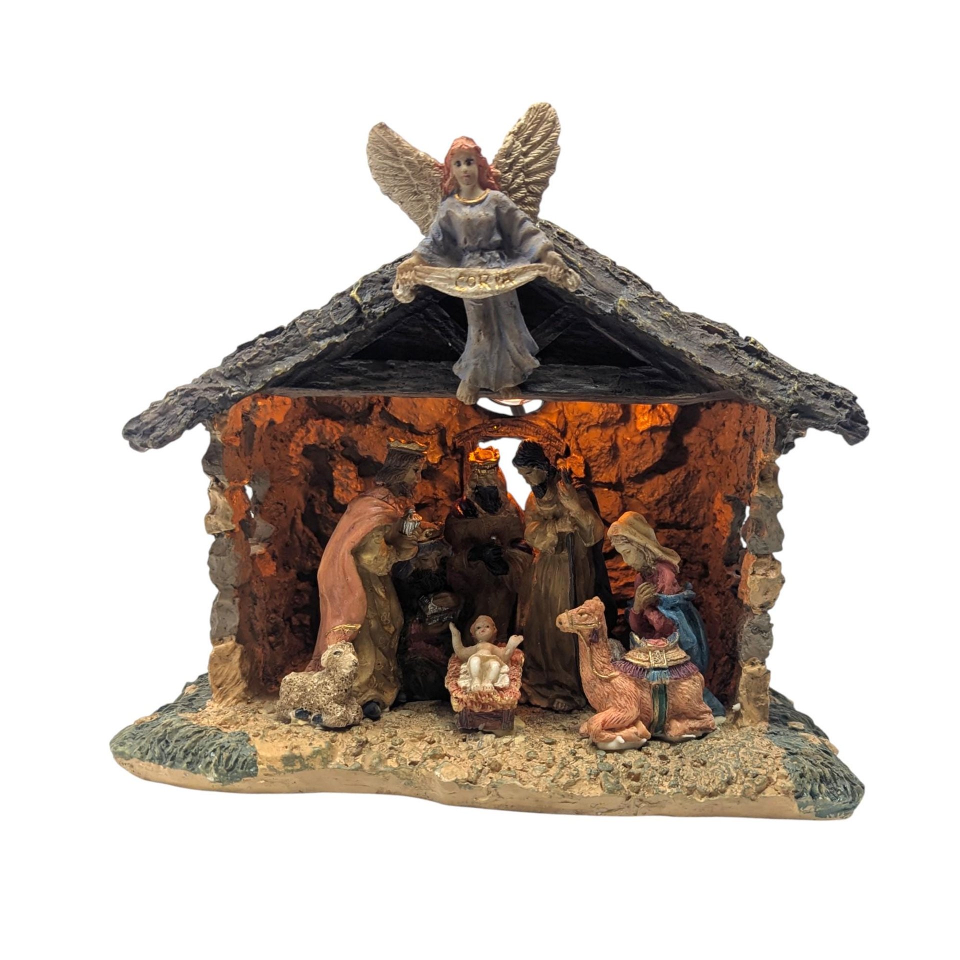 Vintage Illuminated Resin Nativity Grotto