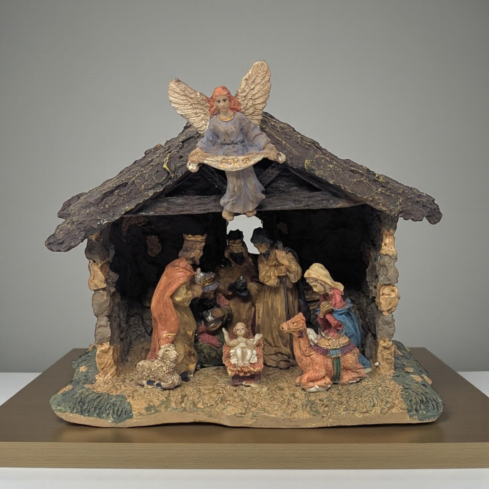 Vintage Illuminated Resin Nativity Grotto
