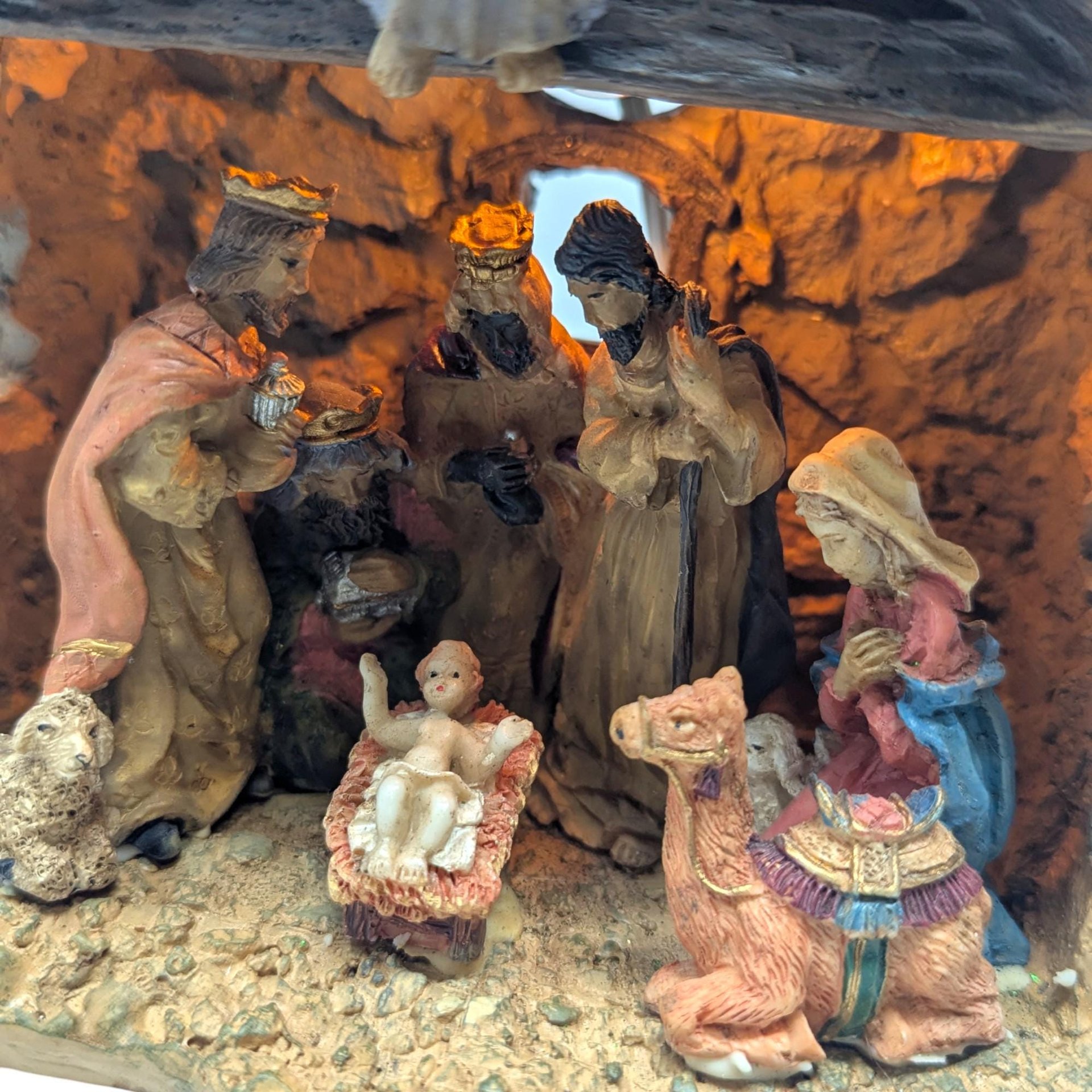 Vintage Illuminated Resin Nativity Grotto