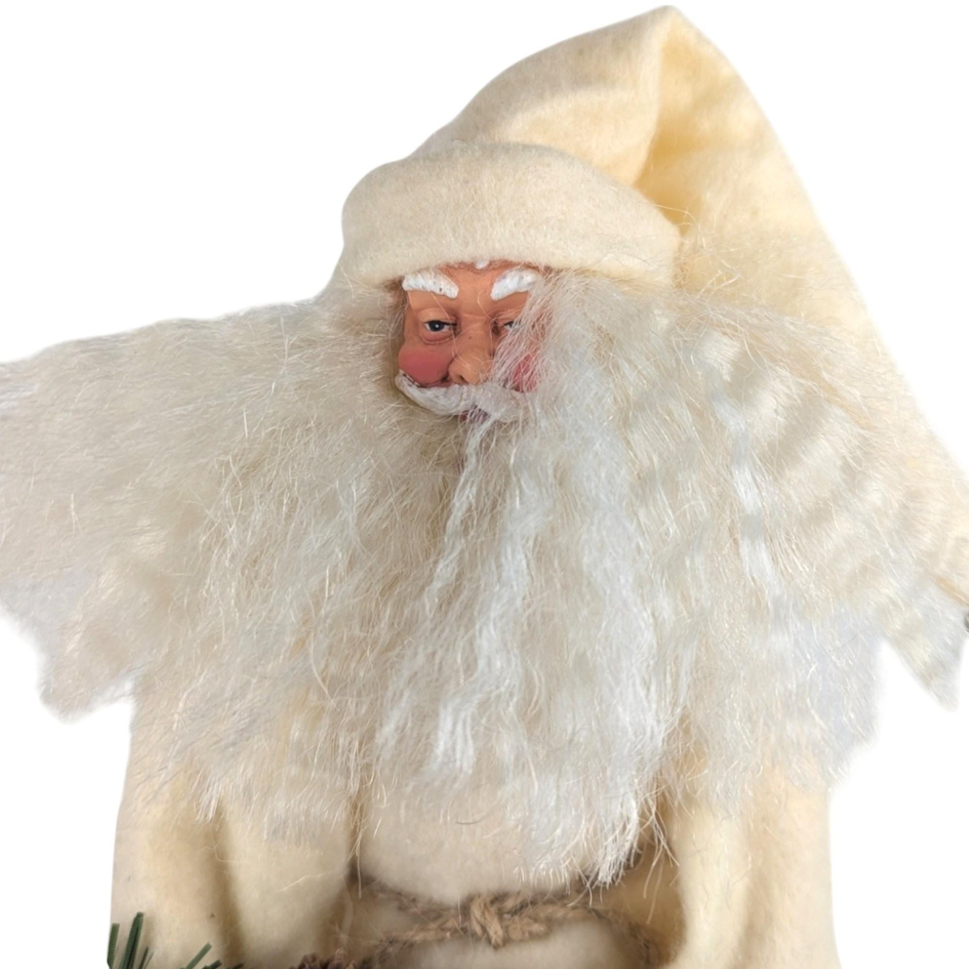 Vintage Cream-Clothed Woodland Santa Figure