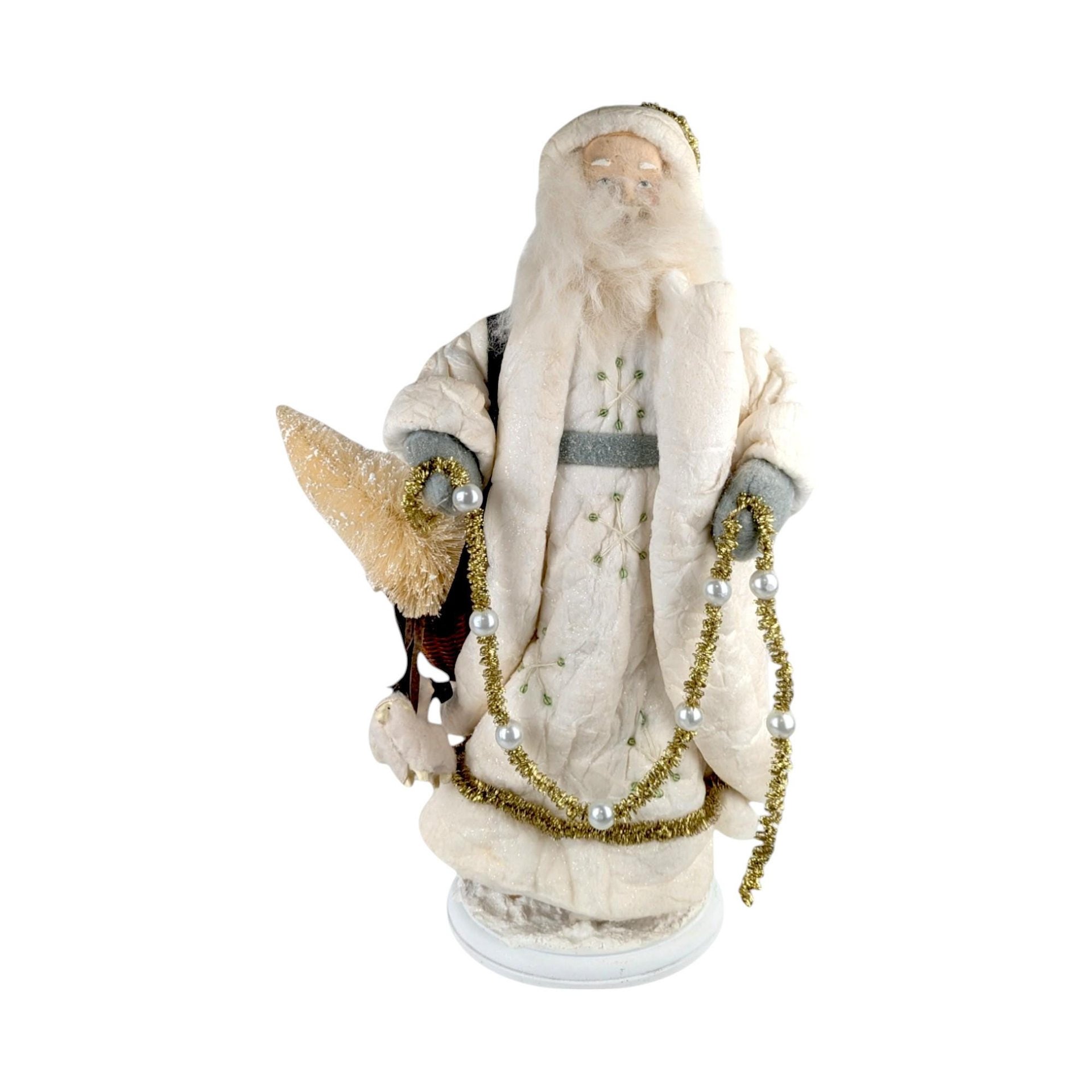 Vintage Cream-Clothed Father Christmas with Lambs
