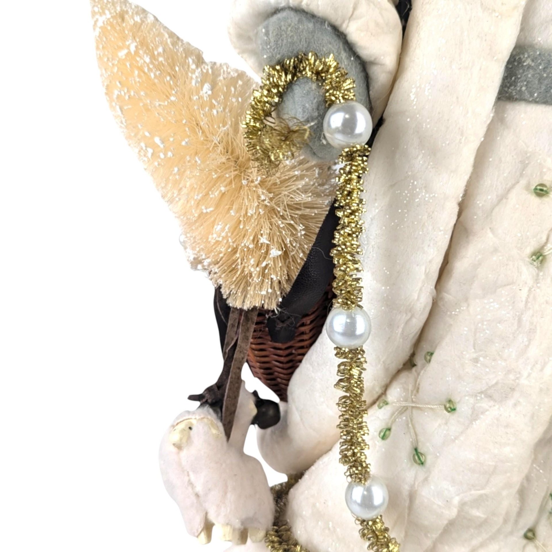 Vintage Cream-Clothed Father Christmas with Lambs