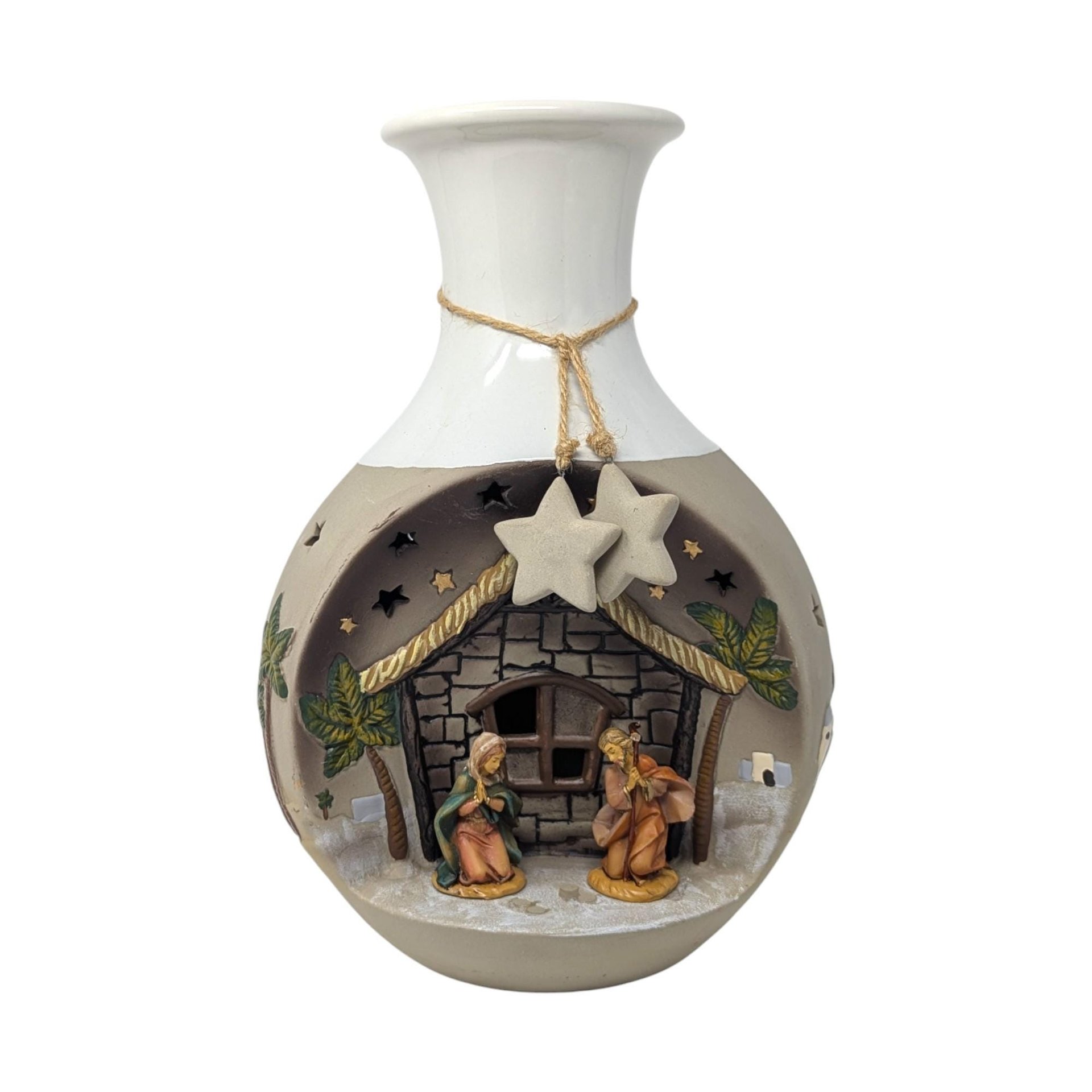 Vintage Roman Ceramic Light-Up Nativity Vase