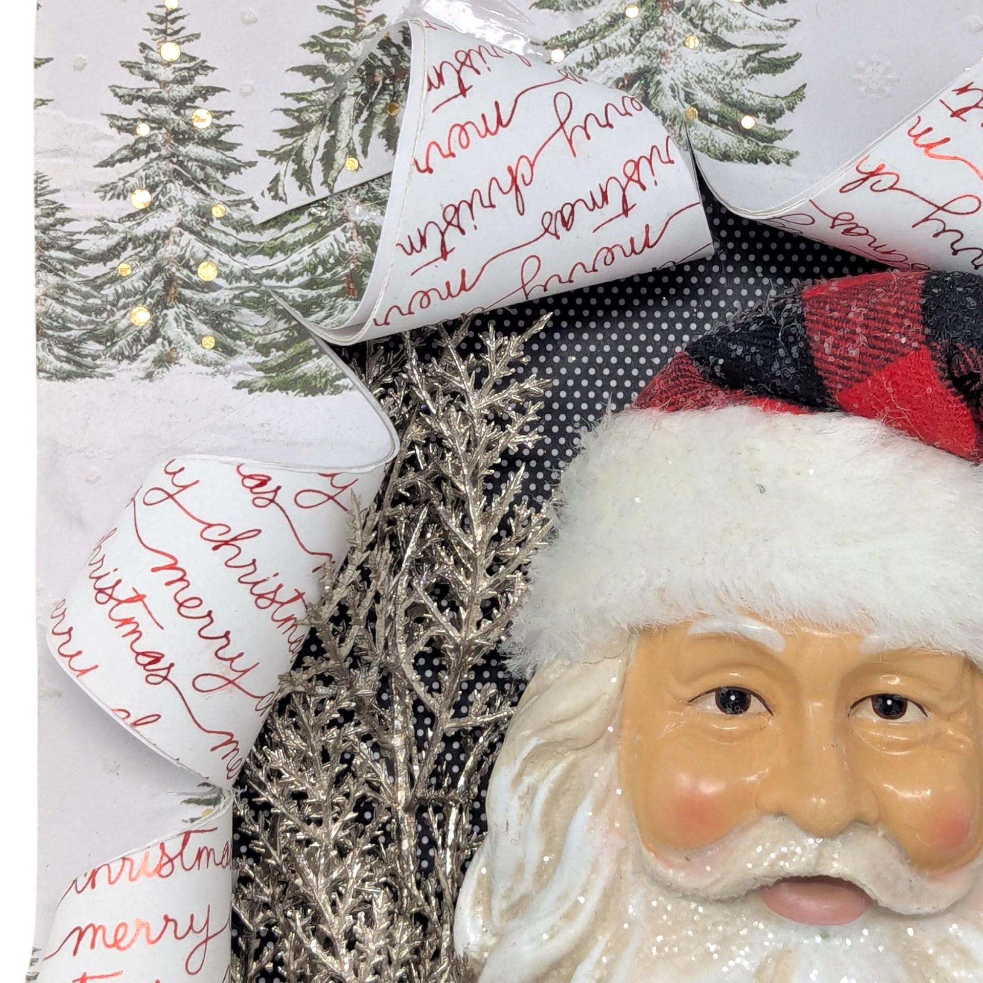 Vintage Handmade Mixed Media Santa Wall Canvas