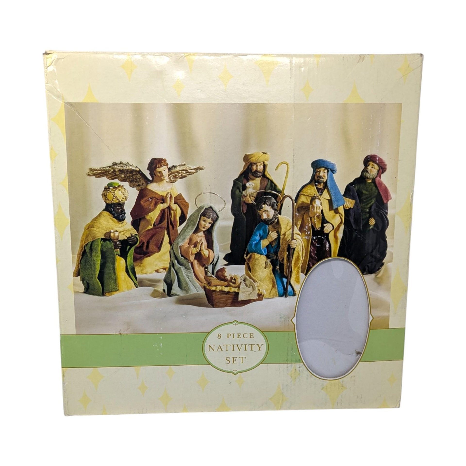 2002 Target Fabric Mache 8 Piece Christmas Nativity Set
