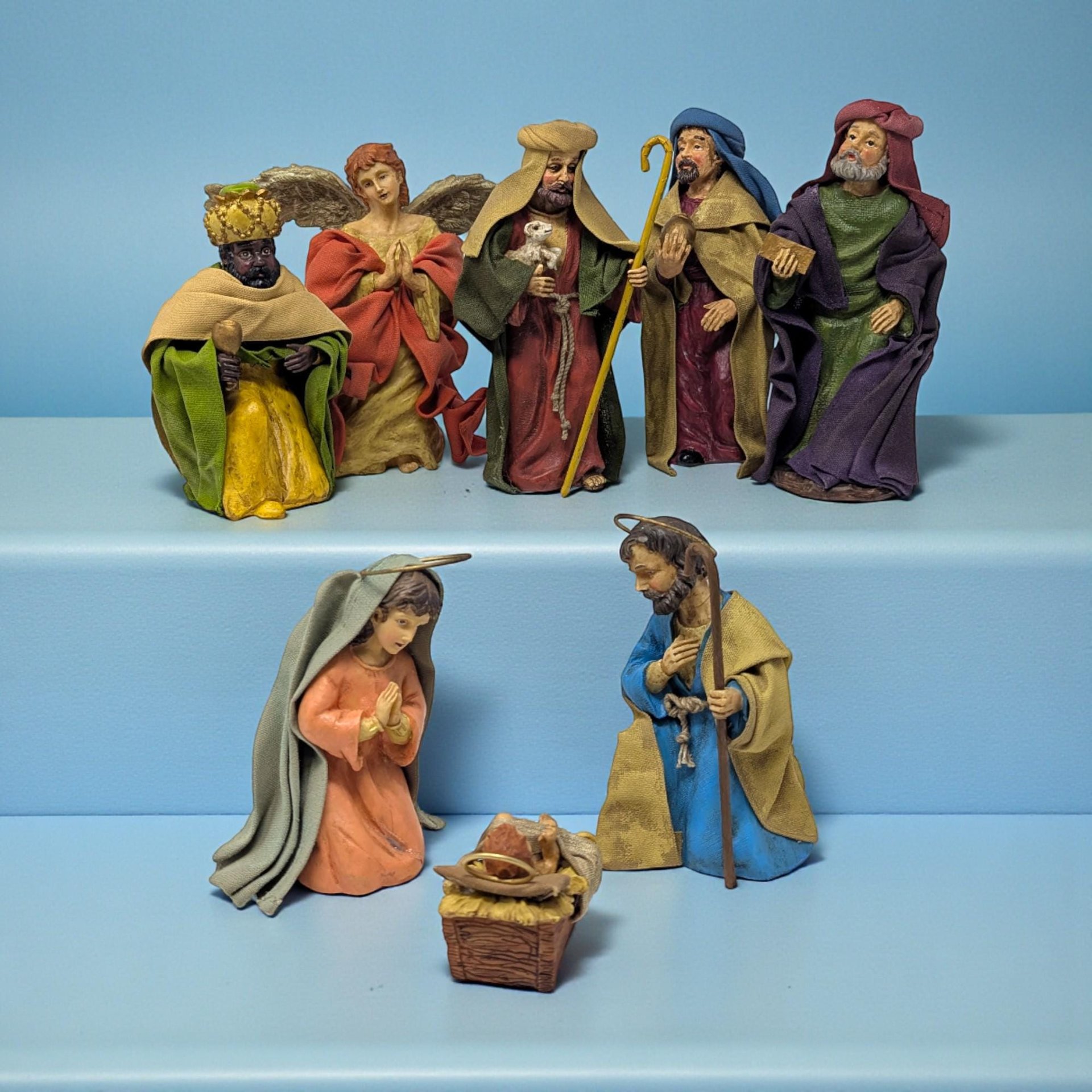 2002 Target Fabric Mache 8 Piece Christmas Nativity Set